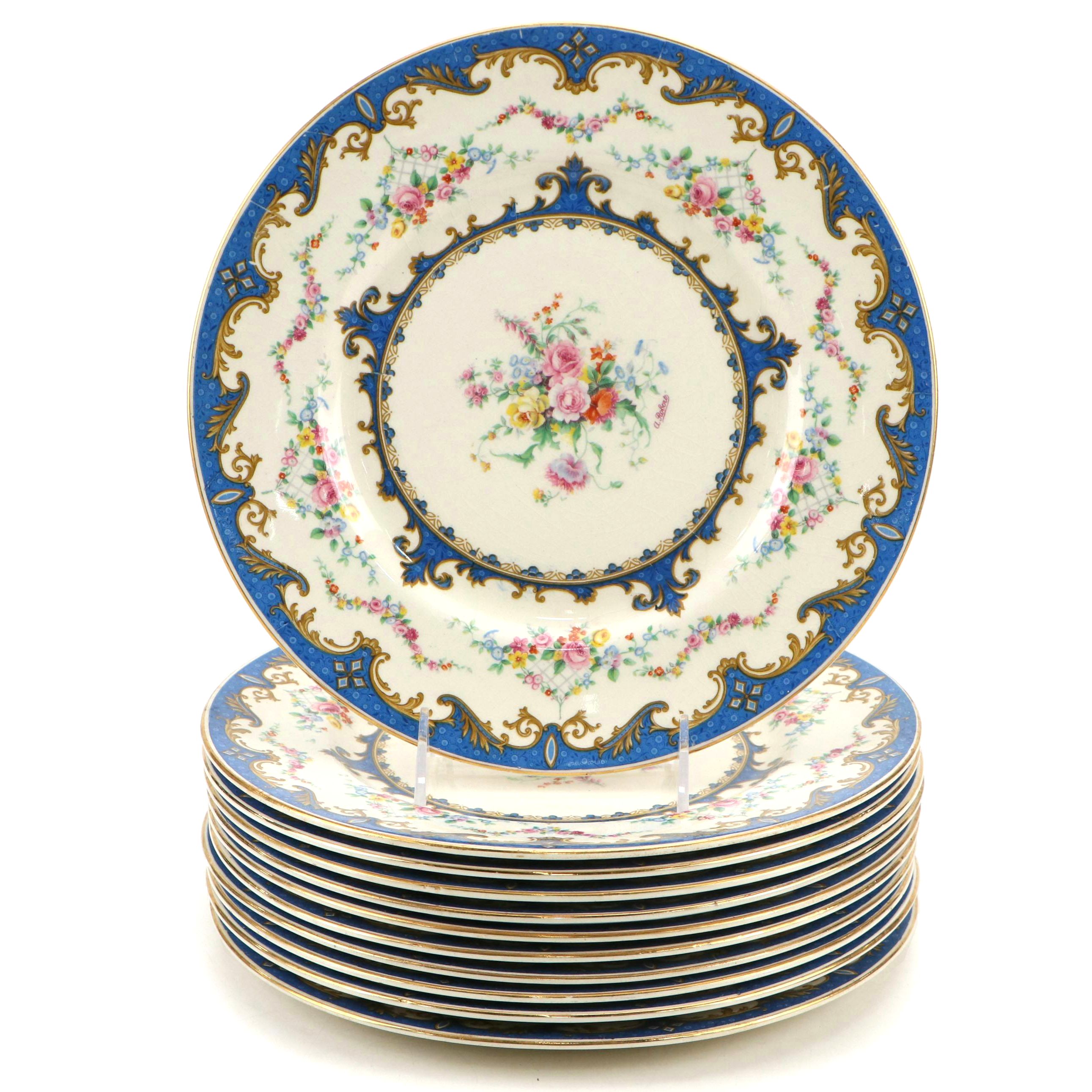 Myott Staffordshire "Sevres" Gilt Porcelain Dinner Plates