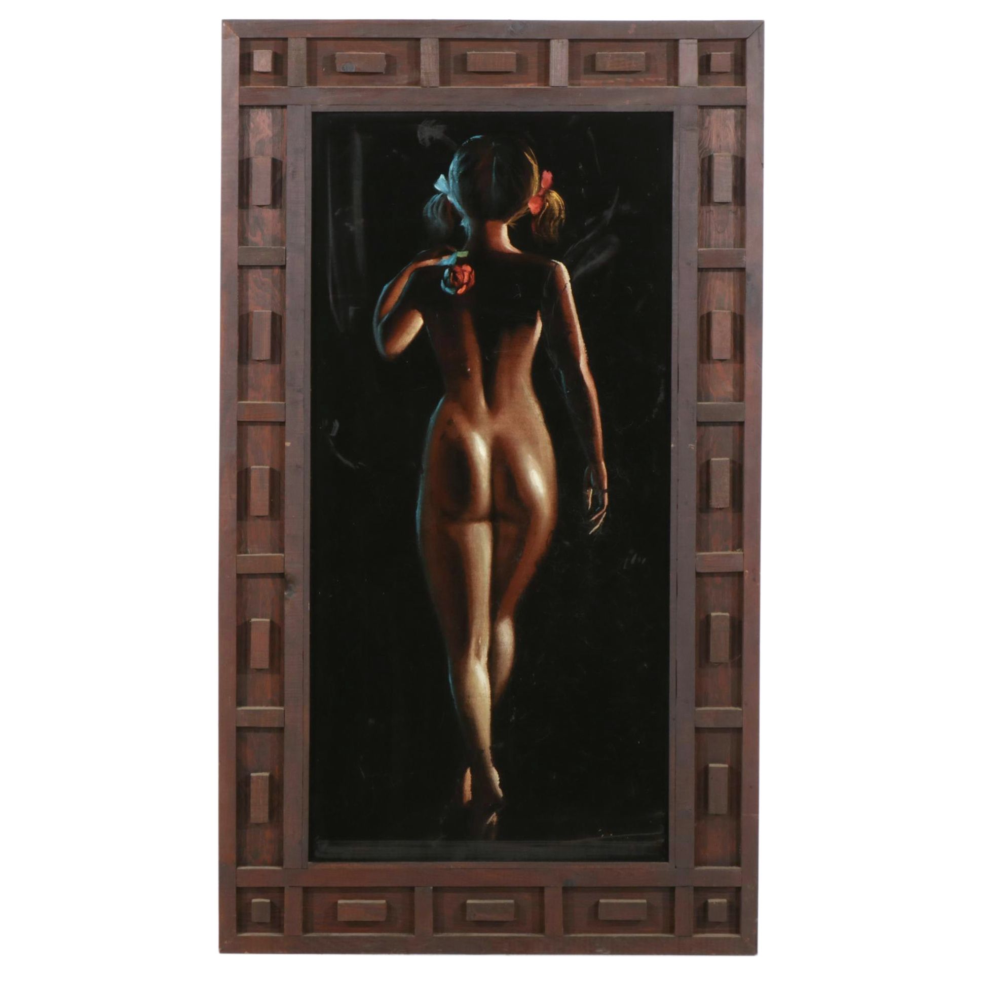 Velvet Painting of Nude Girl with Rose