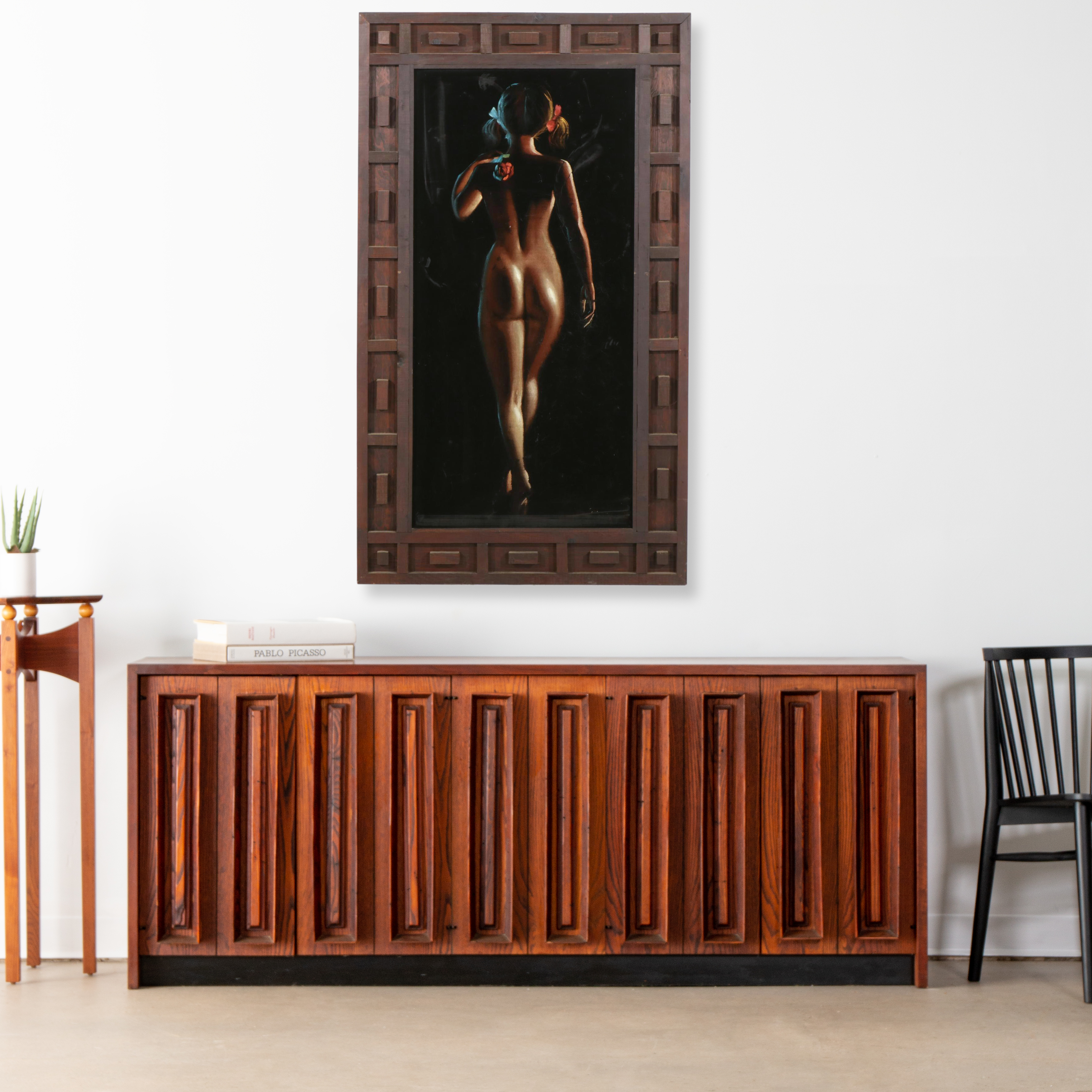 Velvet Painting of Nude Girl with Rose