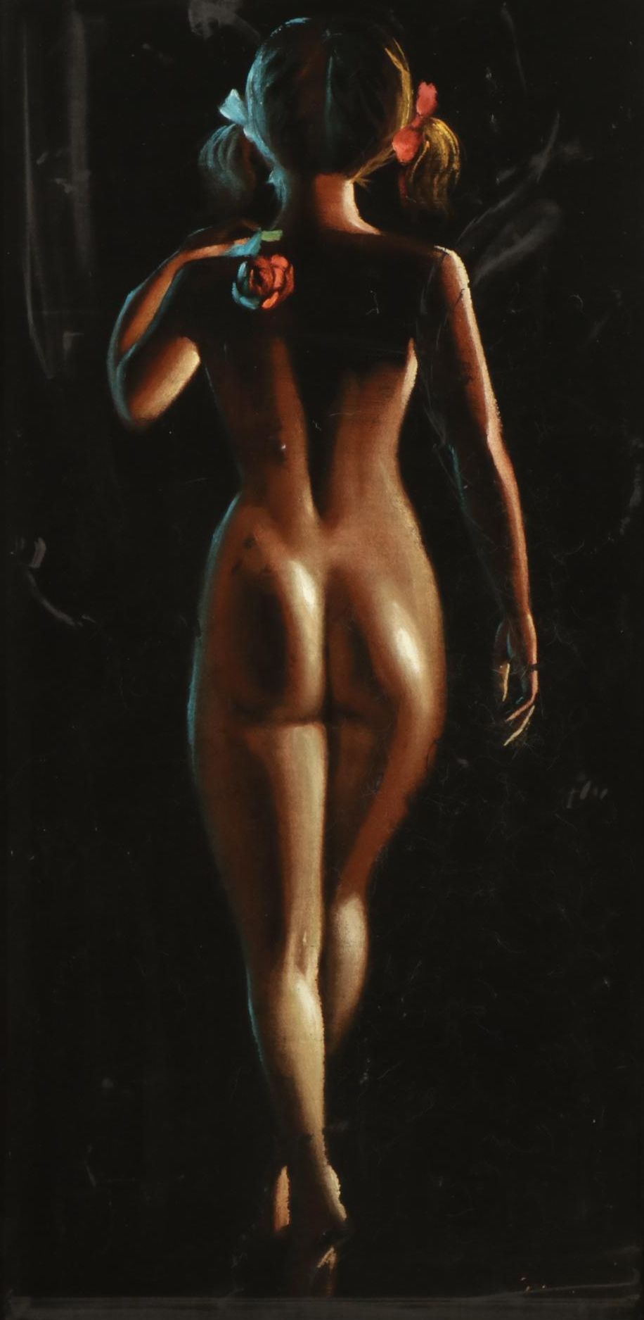 Velvet Painting of Nude Girl with Rose
