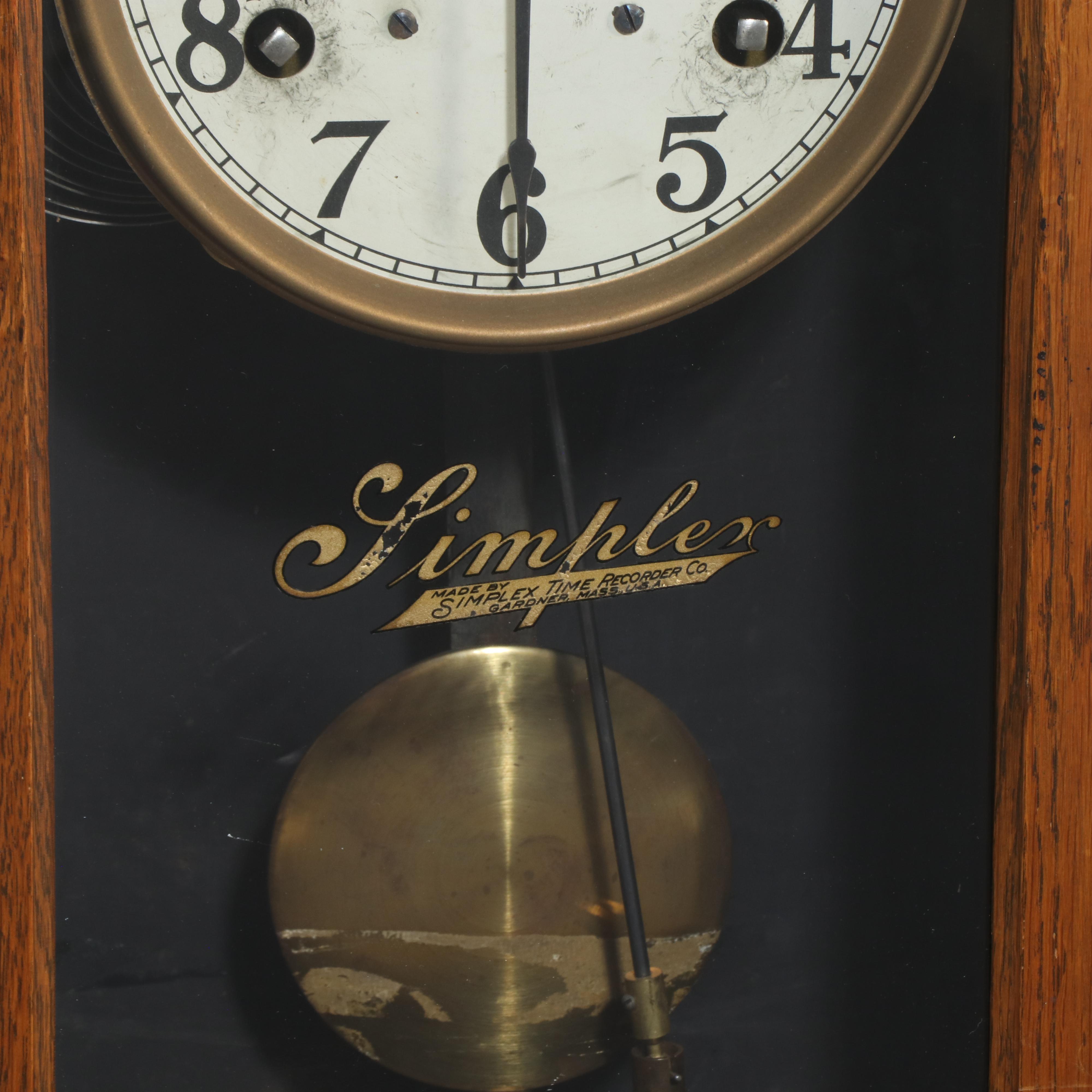 Simplex Oak Case Time Recorder Clock, Early 20th Century
