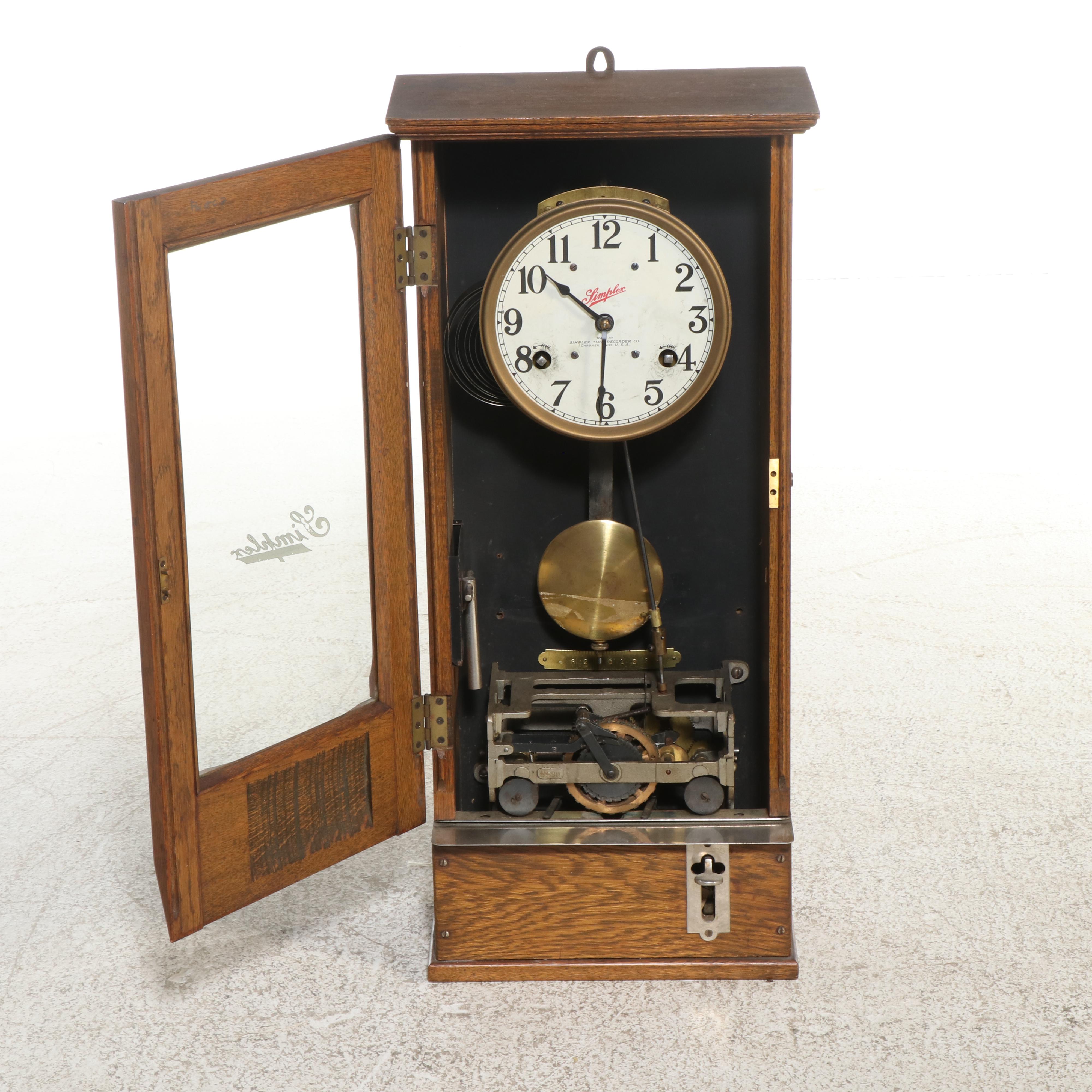 Simplex Oak Case Time Recorder Clock, Early 20th Century