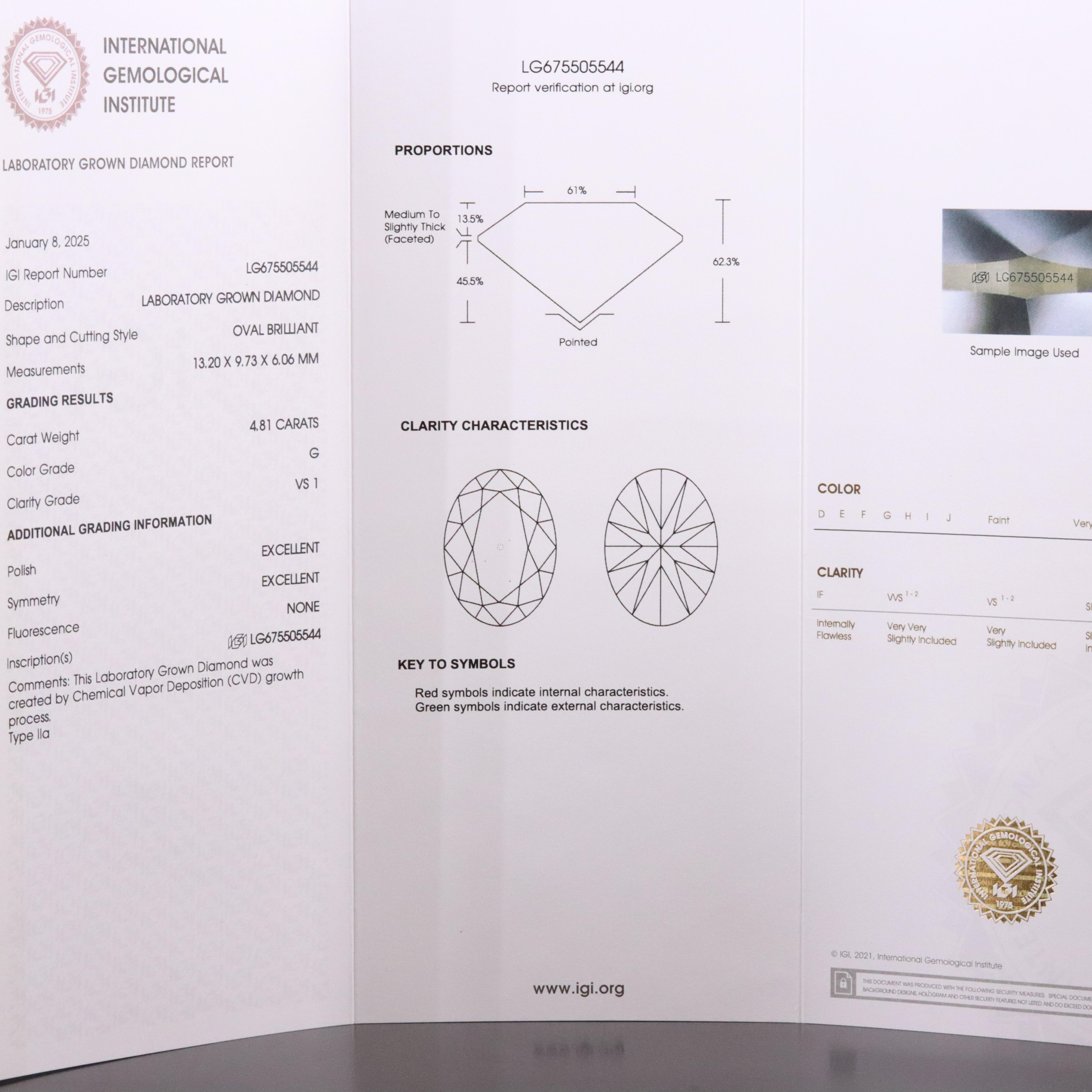14K 5.38 CTW Lab Grown Diamond Ring with IGI Report