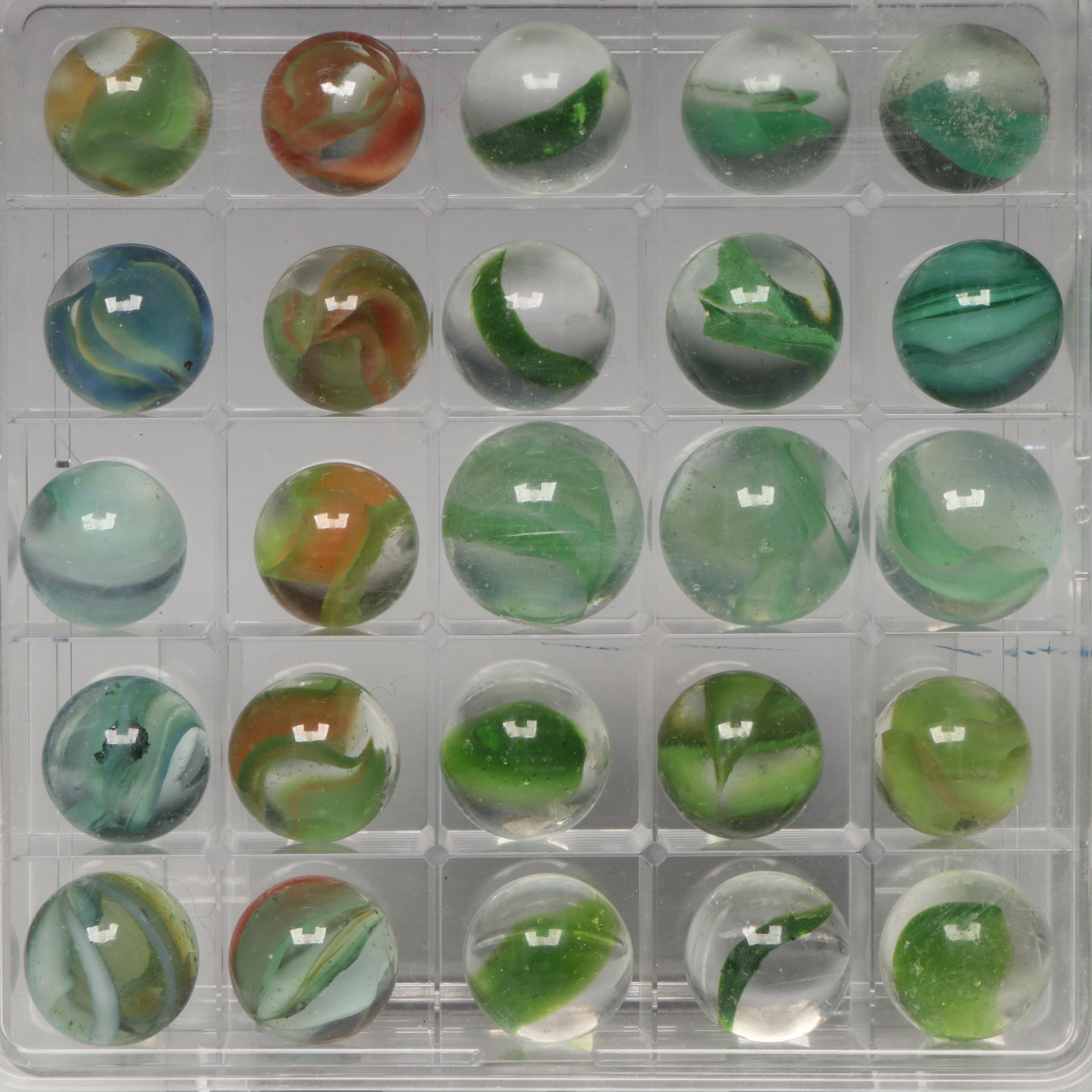 Marble King and Other Green with Aventurine Cat's Eye Glass Marbles