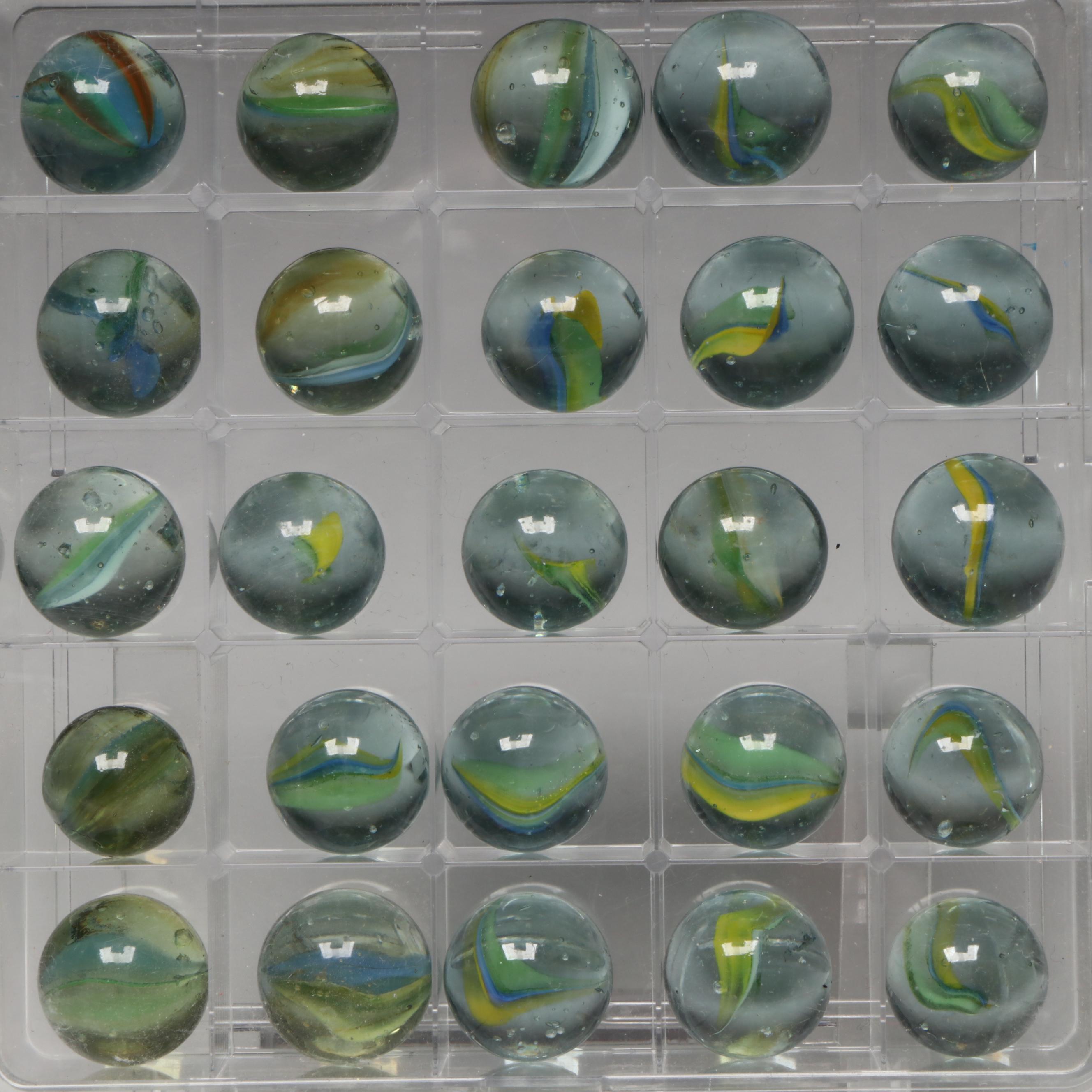 Marble King and Other Green with Aventurine Cat's Eye Glass Marbles