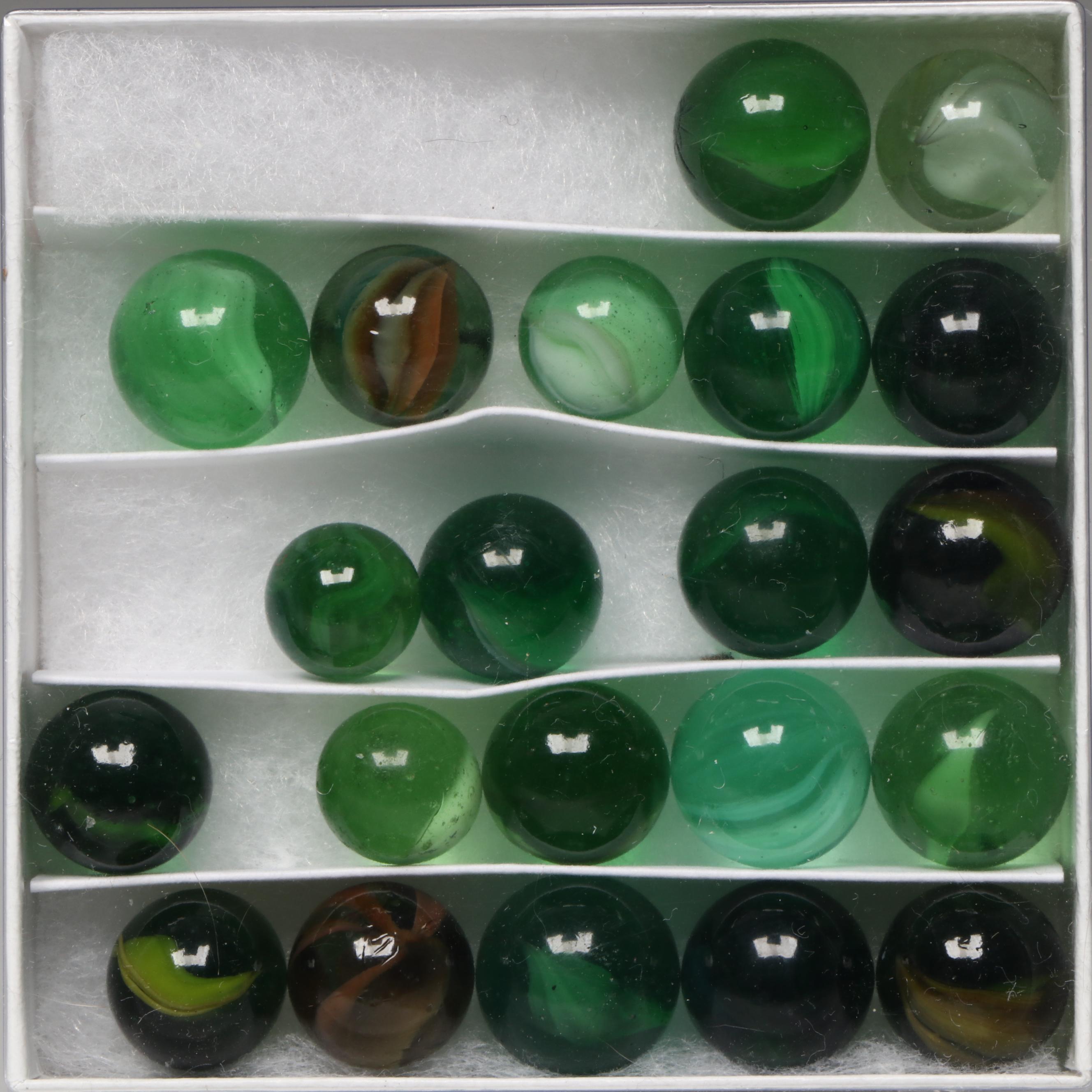 Marble King and Other Green with Aventurine Cat's Eye Glass Marbles