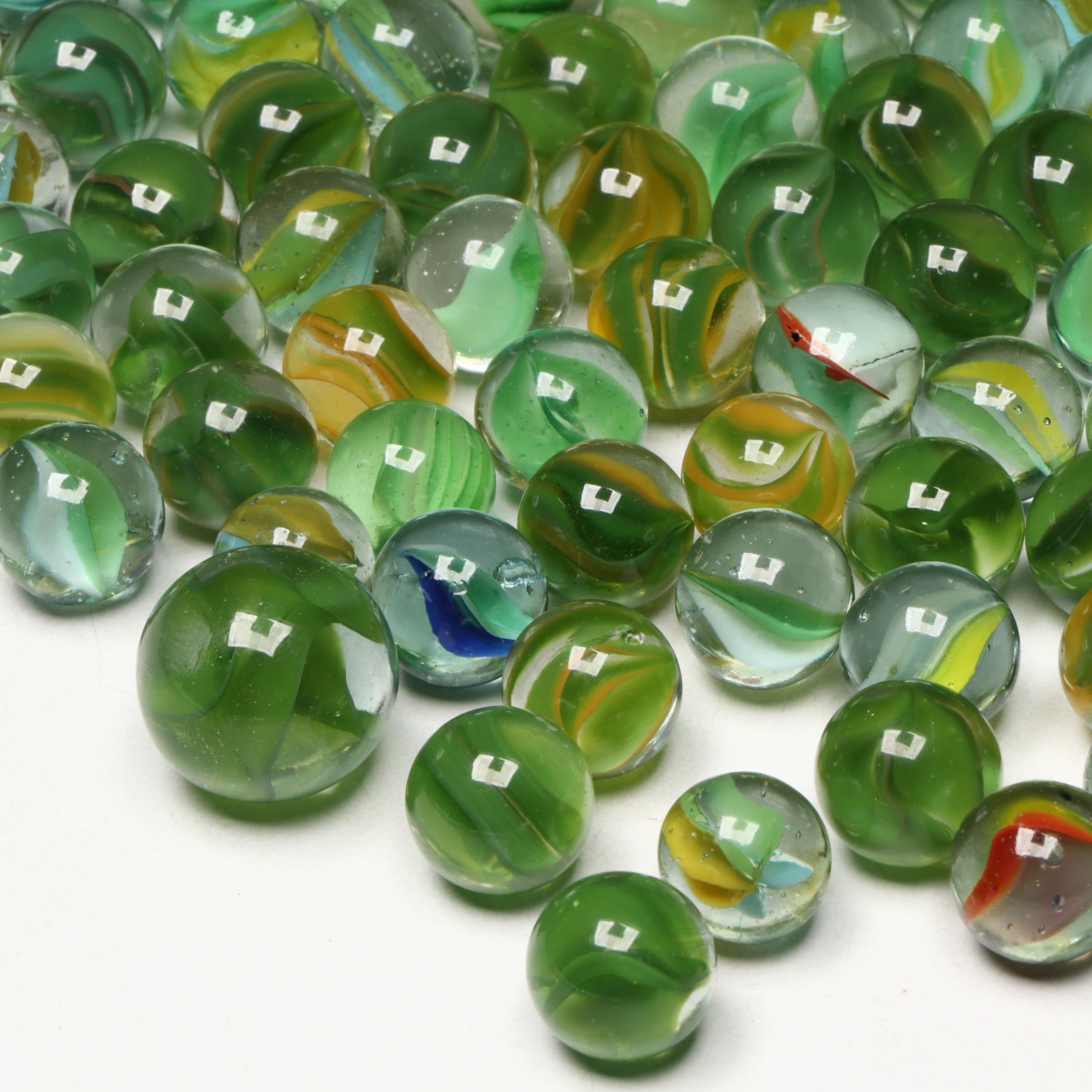 Marble King and Other Green with Aventurine Cat's Eye Glass Marbles