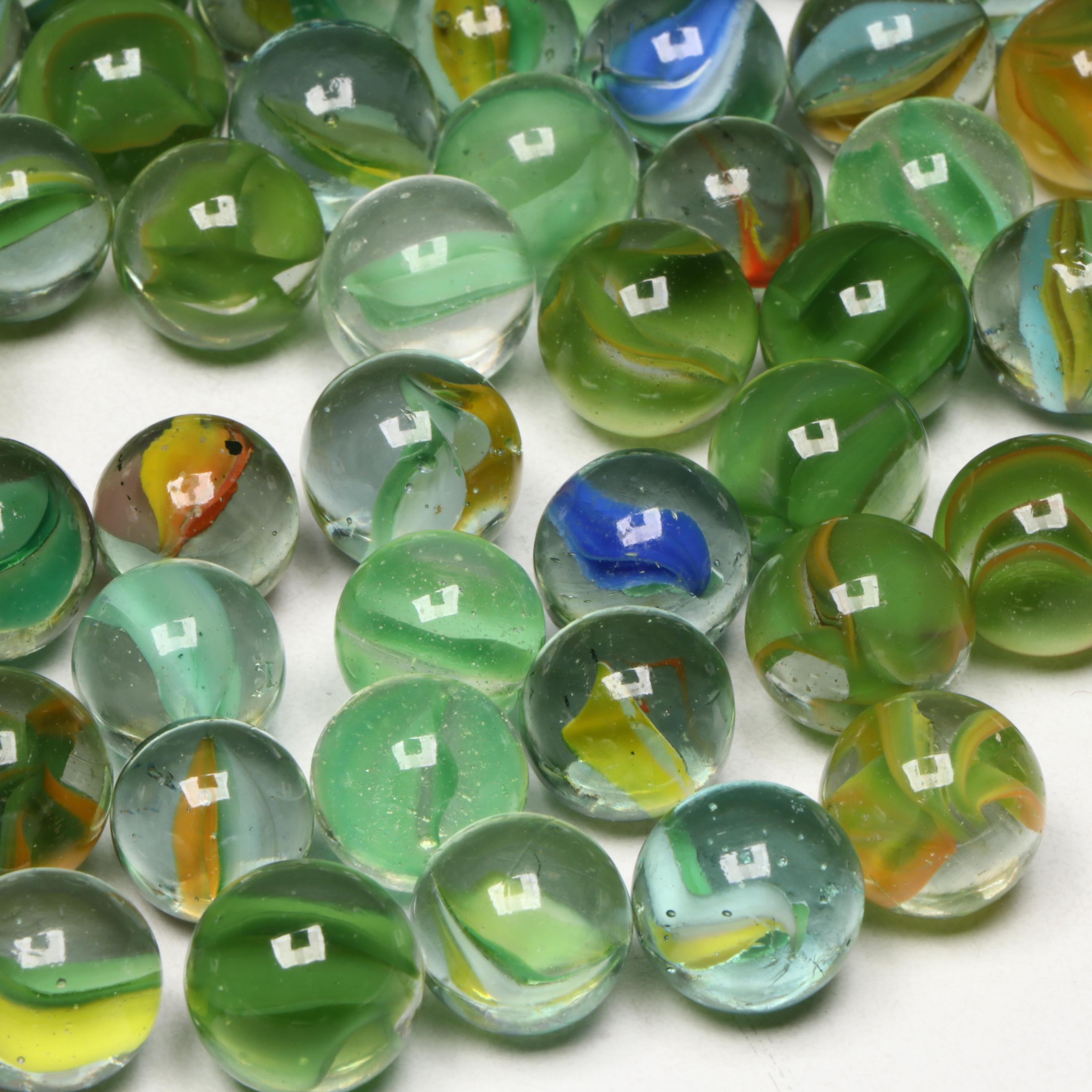 Marble King and Other Green with Aventurine Cat's Eye Glass Marbles