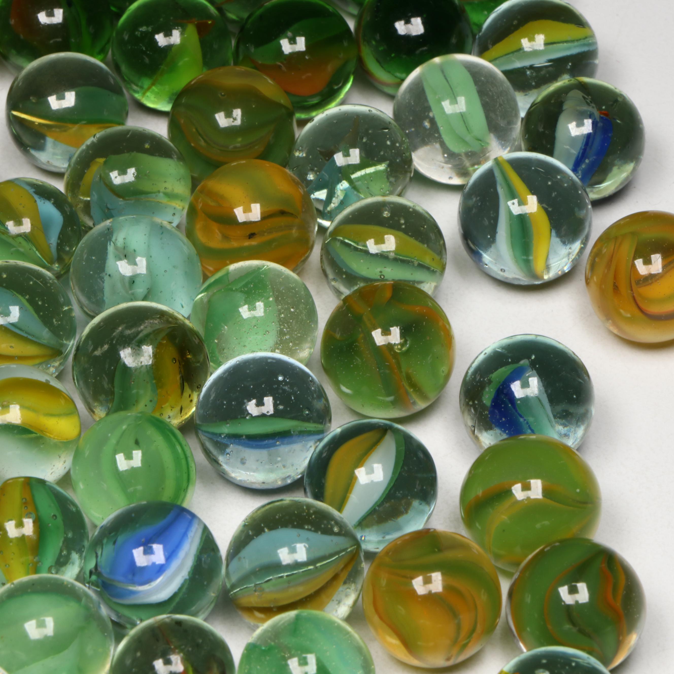 Marble King and Other Green with Aventurine Cat's Eye Glass Marbles
