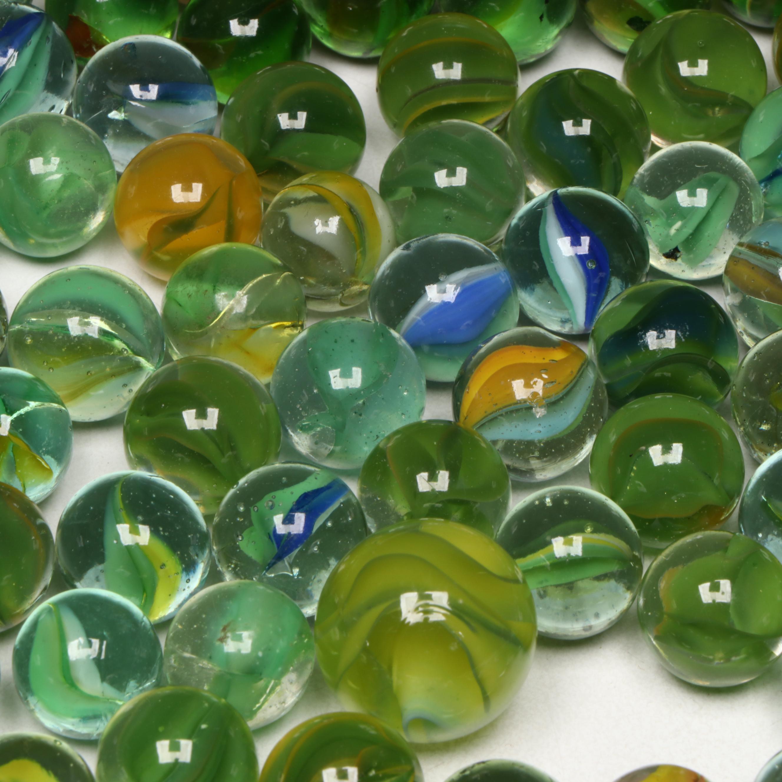 Marble King and Other Green with Aventurine Cat's Eye Glass Marbles