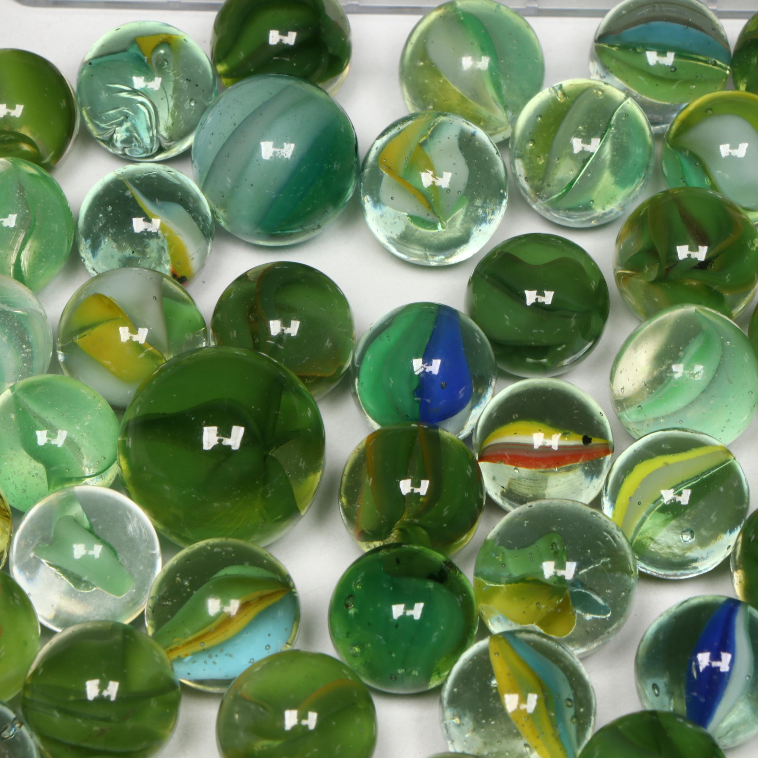 Marble King and Other Green with Aventurine Cat's Eye Glass Marbles