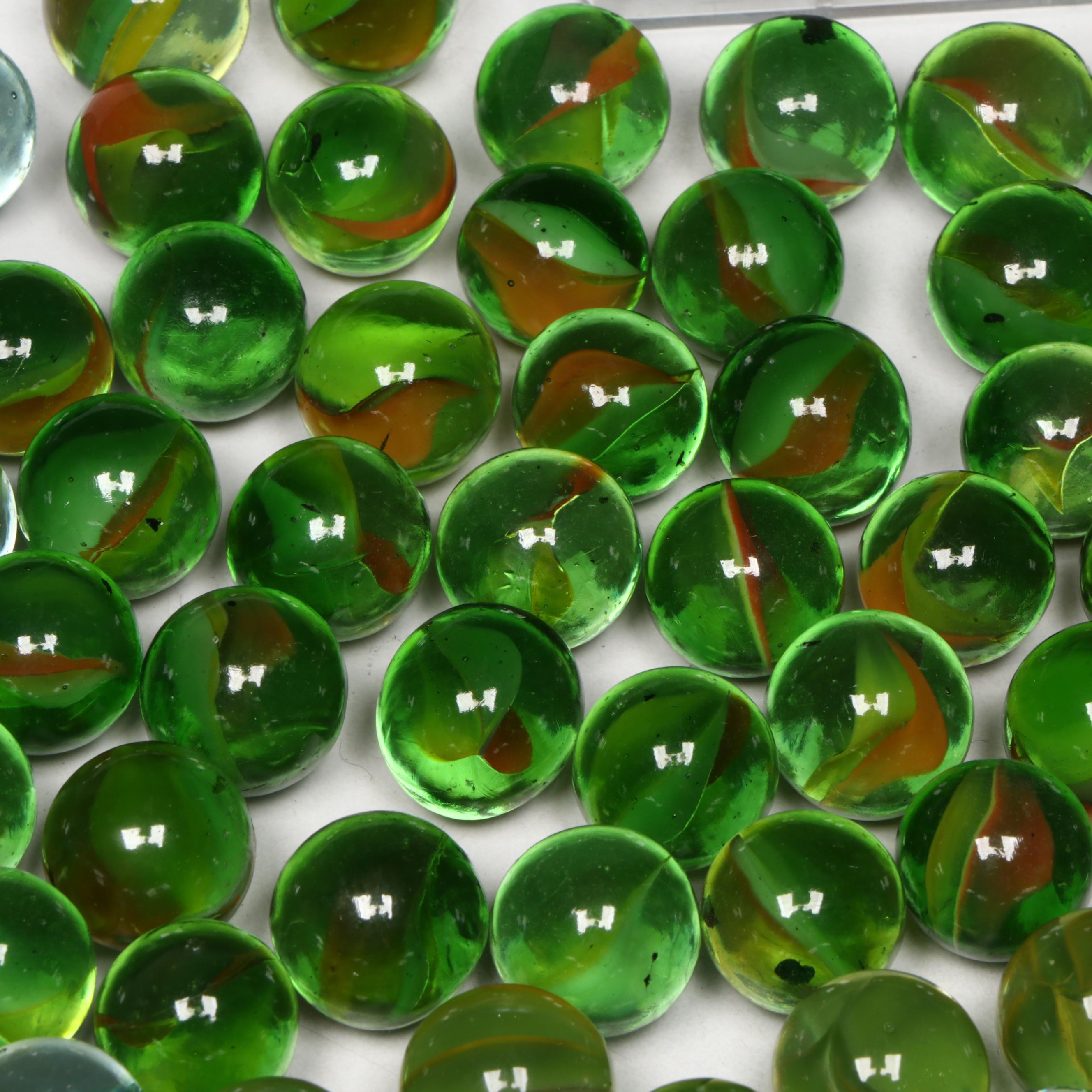 Marble King and Other Green with Aventurine Cat's Eye Glass Marbles