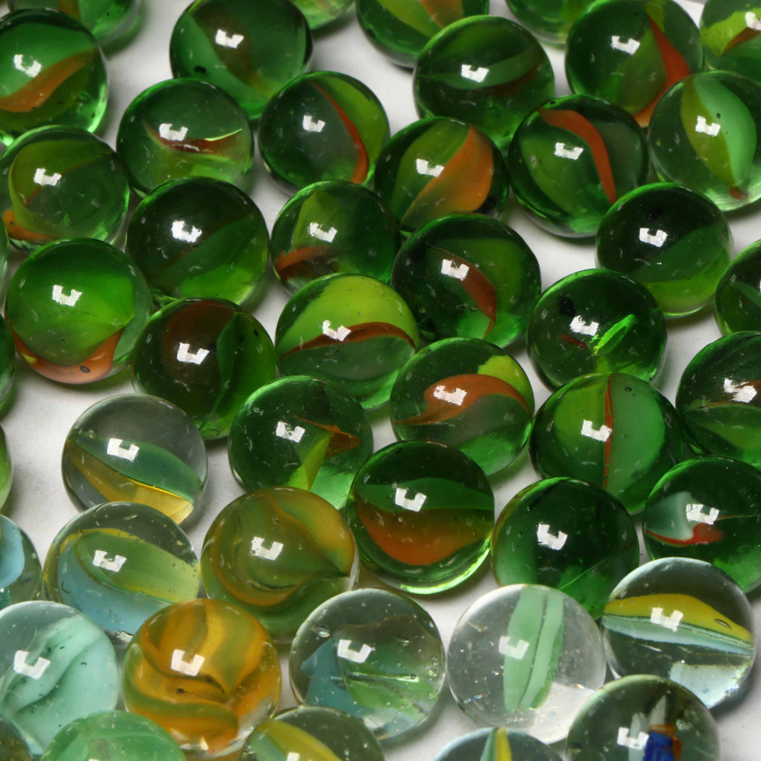 Marble King and Other Green with Aventurine Cat's Eye Glass Marbles