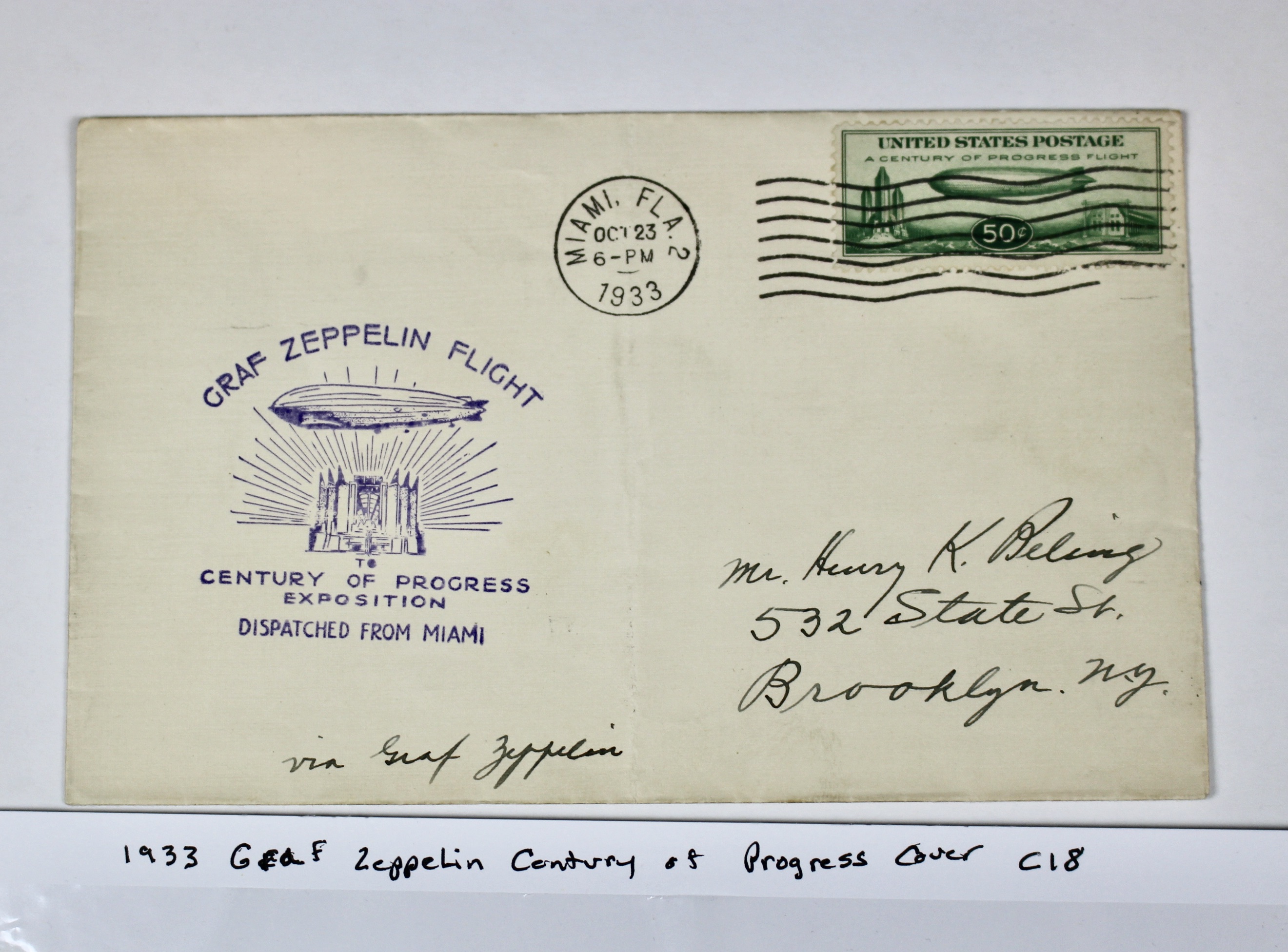 1933 Century Of Progress Graf Zeppelin Postal Cover, Features Stamp C18
