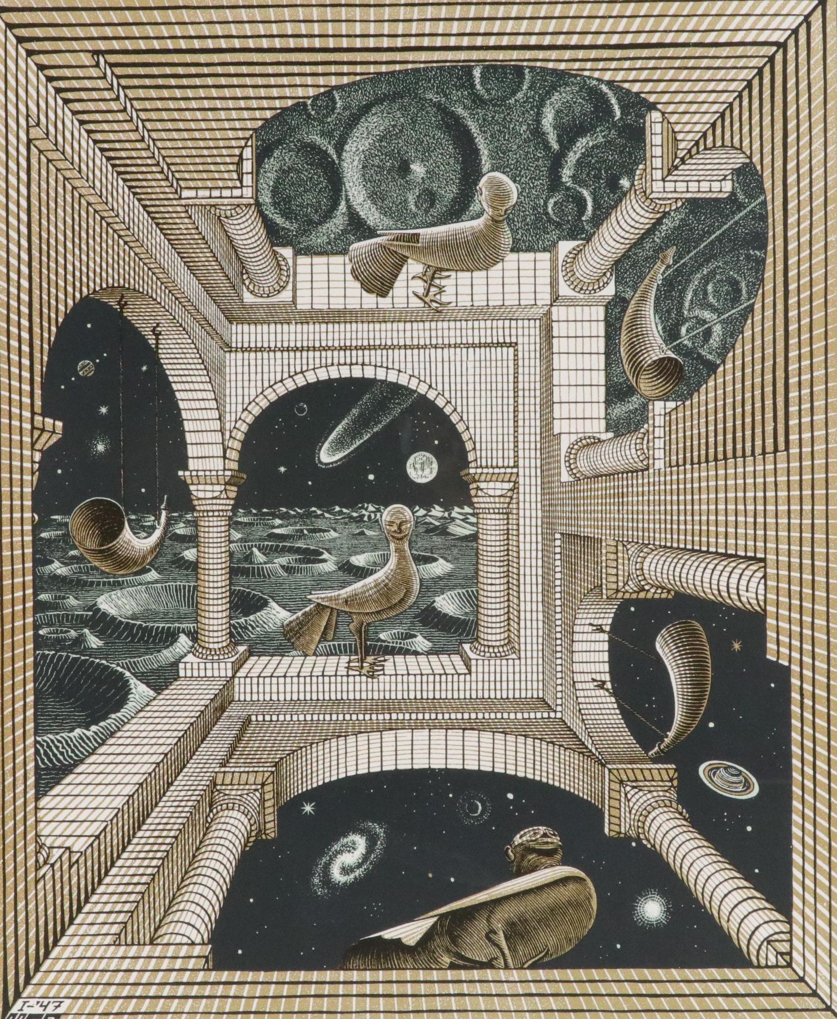 Serigraph After M. C. Escher "Other World," Late 20th / 21st Century
