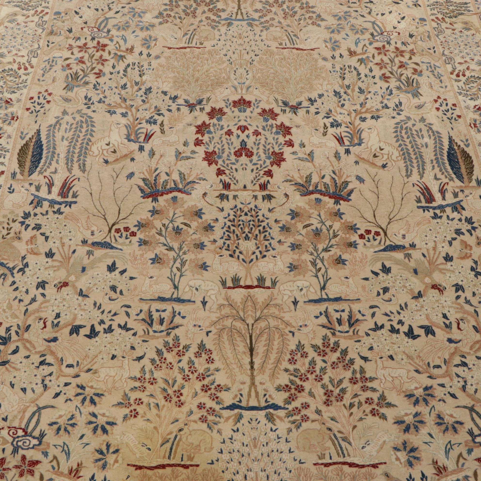 5'1 x 7'11 Hand-Knotted Persian Kerman Pictorial Area Rug