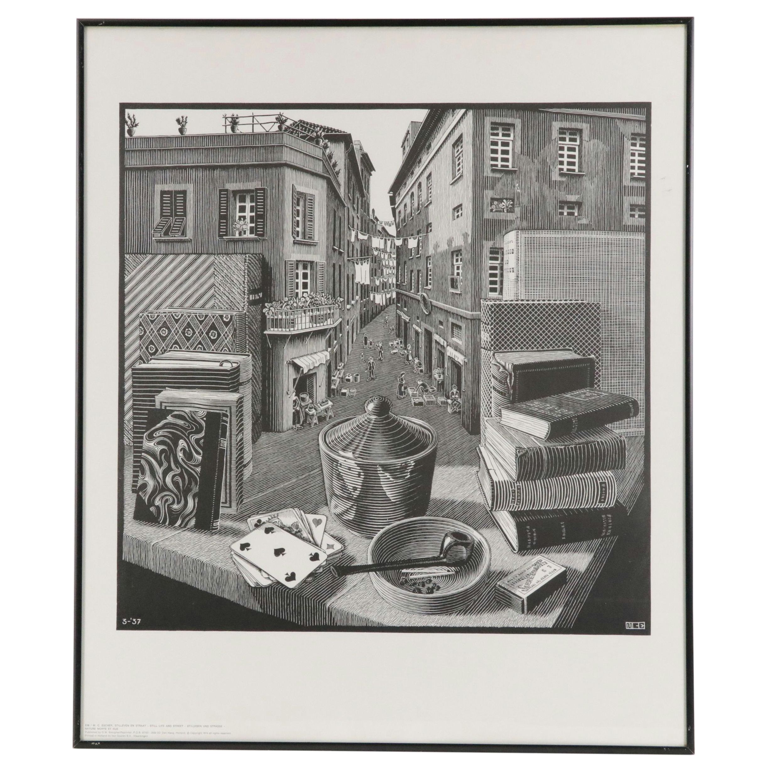 Lithograph After M. C. Escher "Still Life and Street"