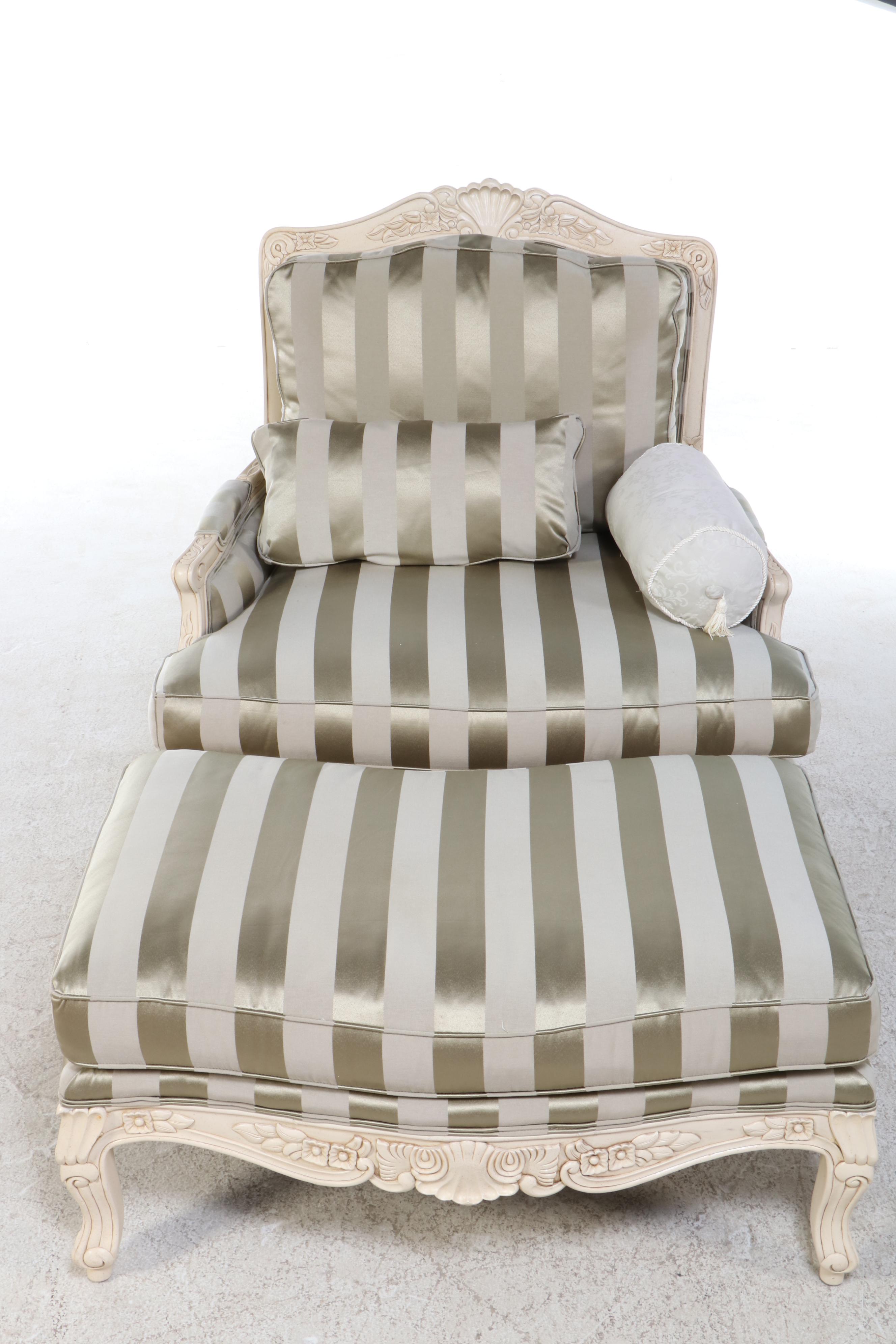 Sam Moore Furniture Louis XV Style Painted and Upholstered Bergère with Ottoman