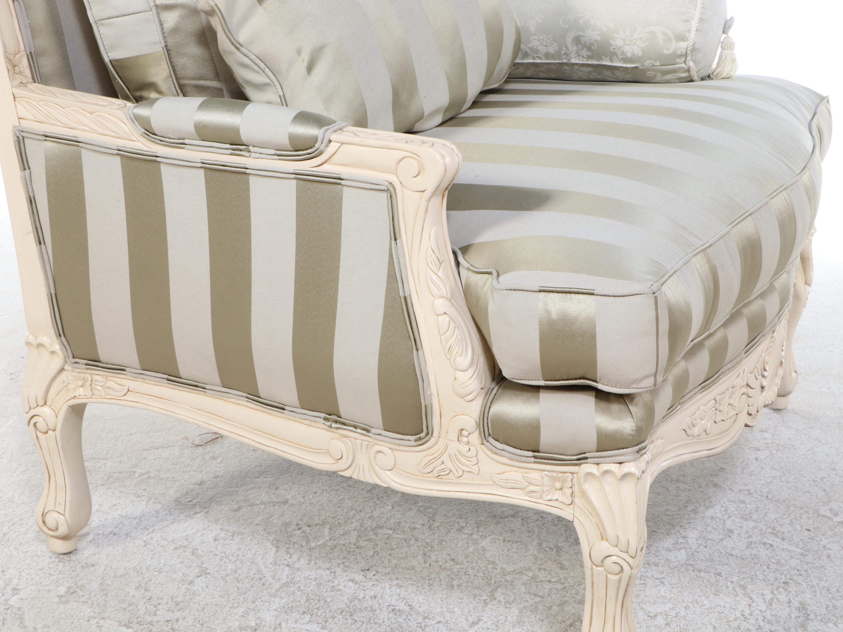 Sam Moore Furniture Louis XV Style Painted and Upholstered Bergère with Ottoman