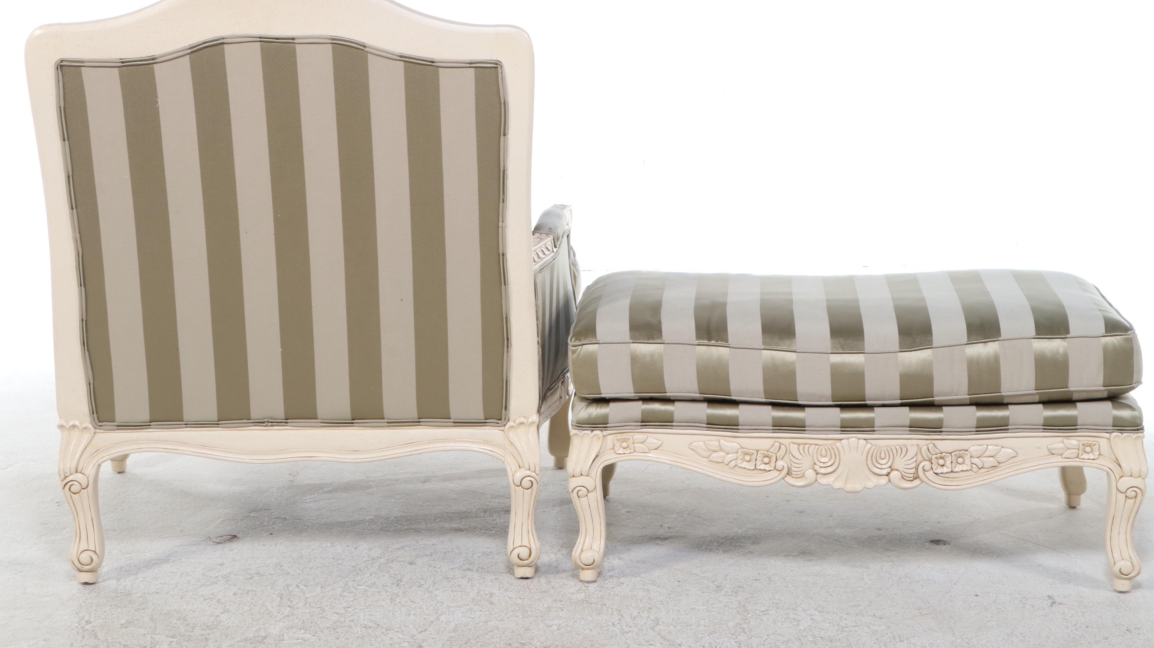 Sam Moore Furniture Louis XV Style Painted and Upholstered Bergère with Ottoman