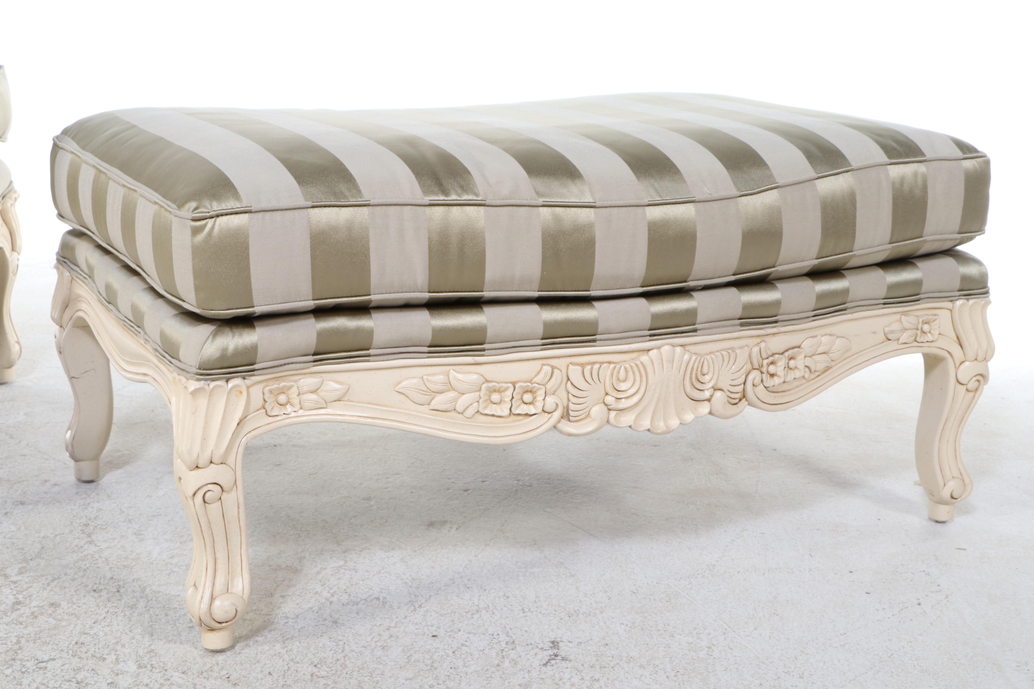 Sam Moore Furniture Louis XV Style Painted and Upholstered Bergère with Ottoman