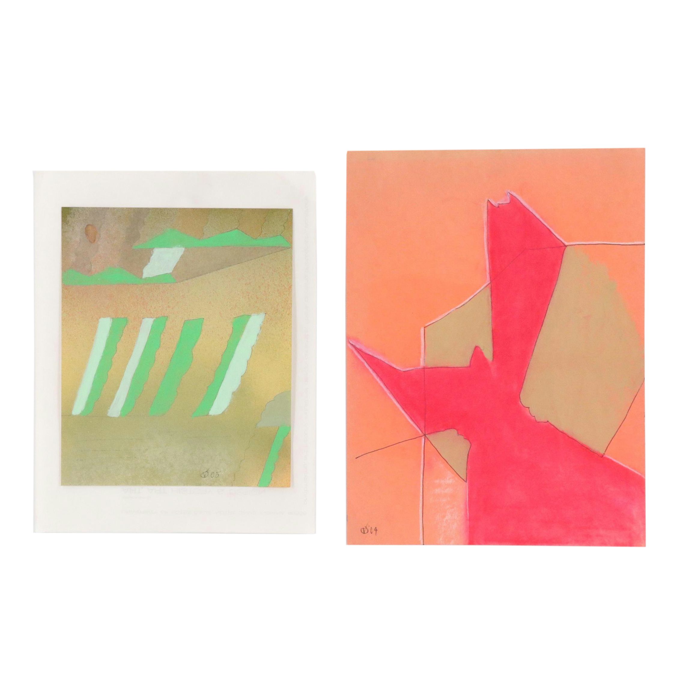 Pair of Don Vogl Abstract Mixed Media Paintings Including "Holy Mackerel," 2005