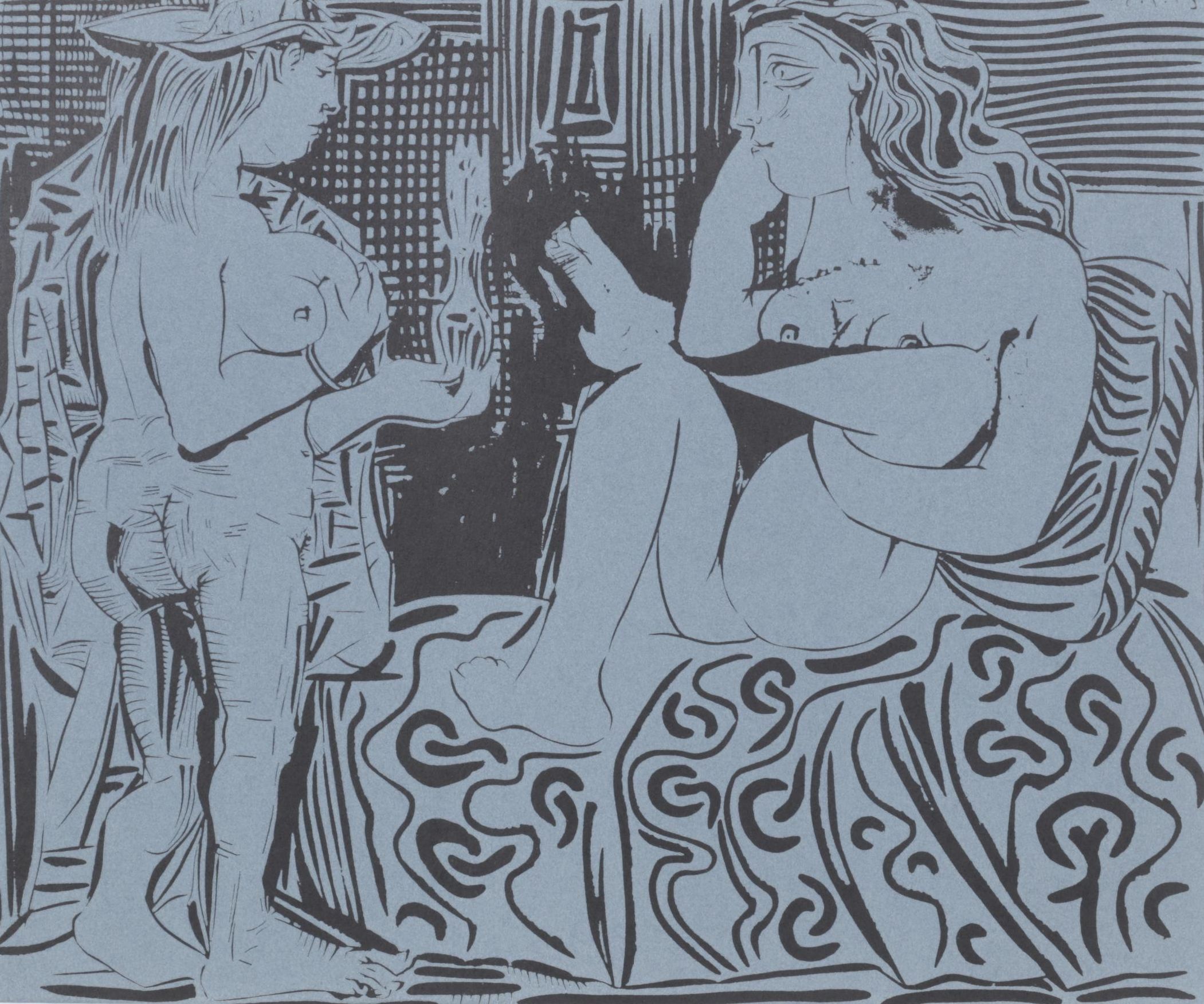 Pablo Picasso Linocut "Deux Femmes Avec un Vase à Fleurs," 1962