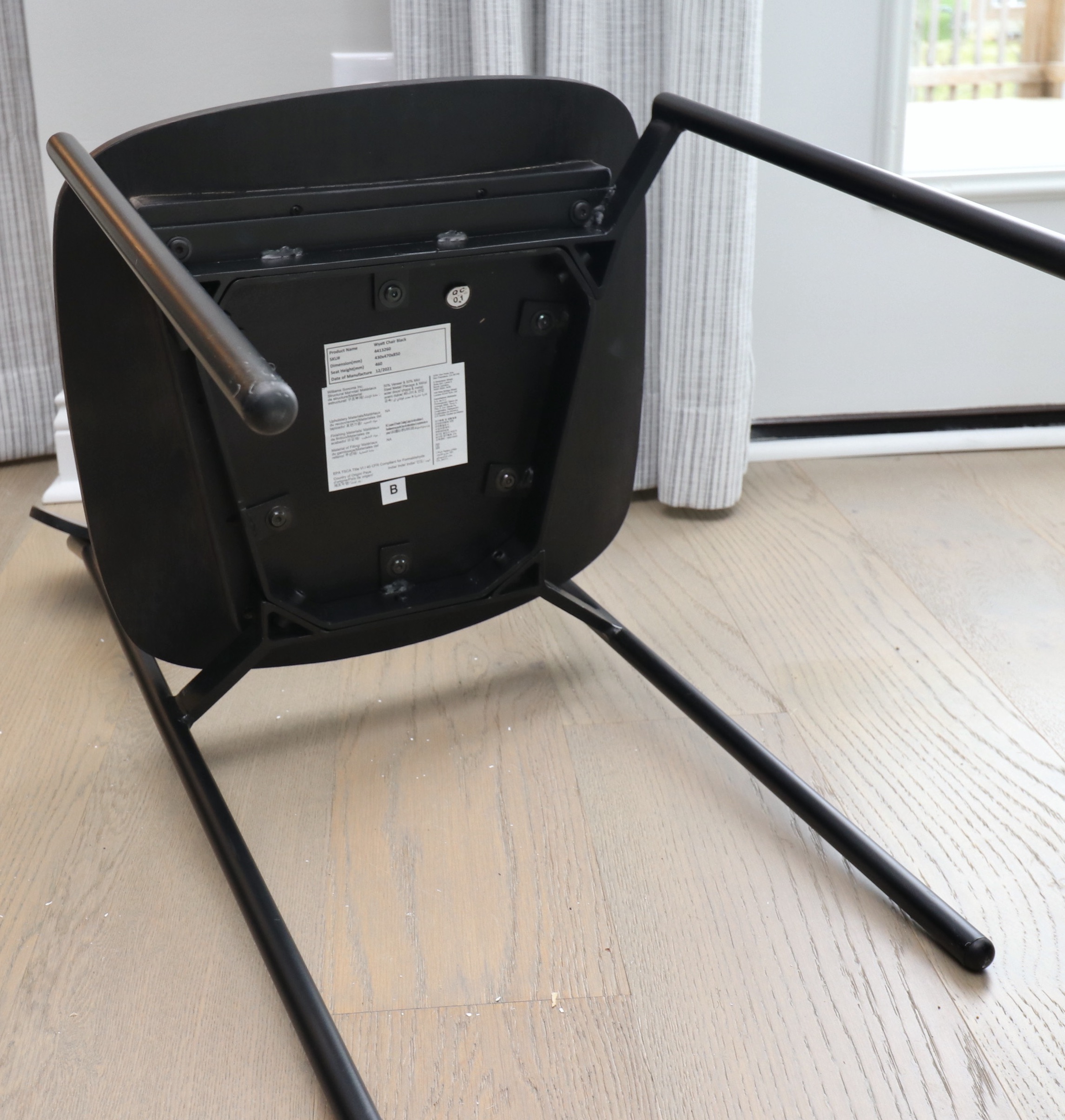 P.G.T. Reclaimed Wood Farmhouse Style Table and Pottery Barn "Wyatt" Wood Chairs