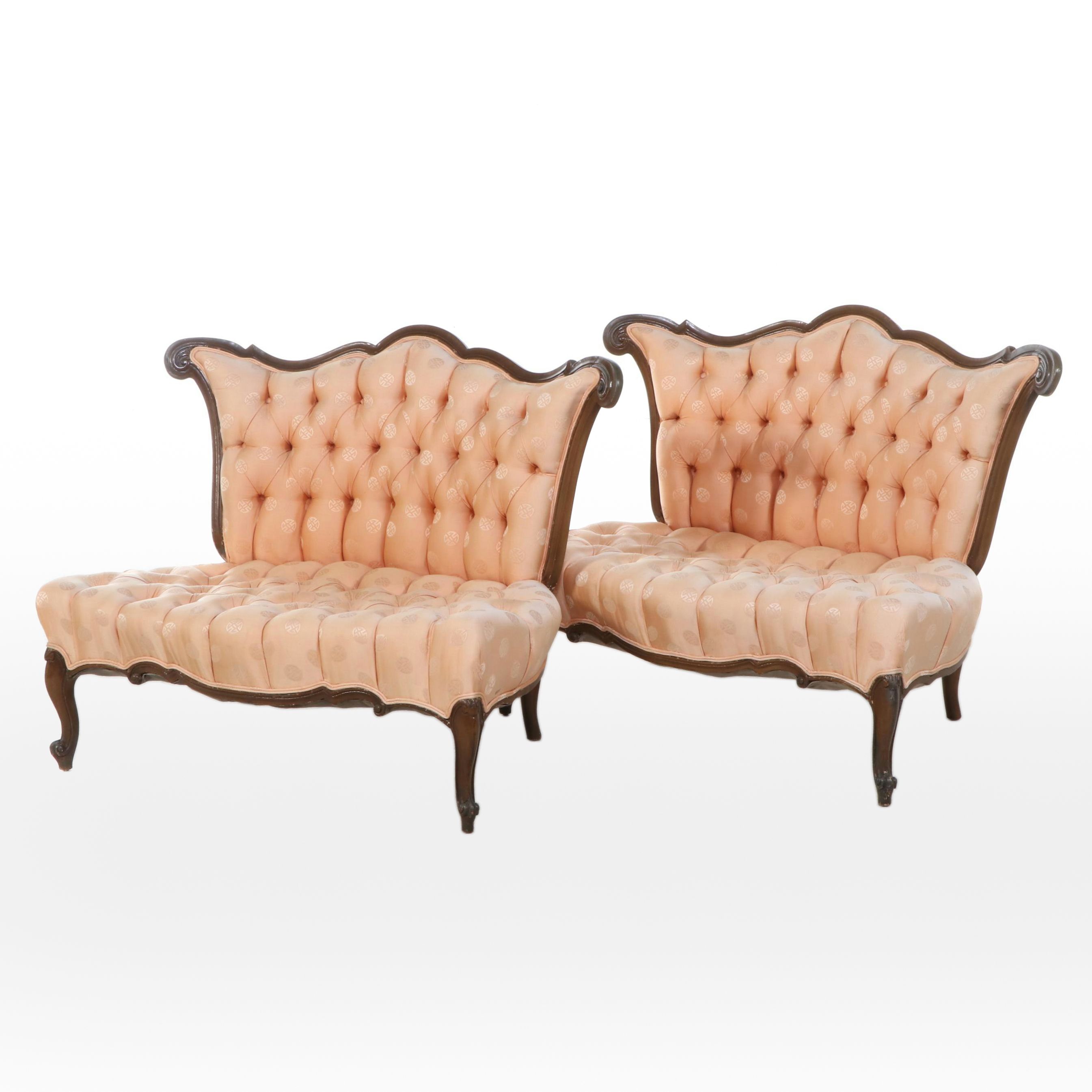 Pair of Victorian Rococo Style Bustle Benches, Late 19th/Early 20th Century