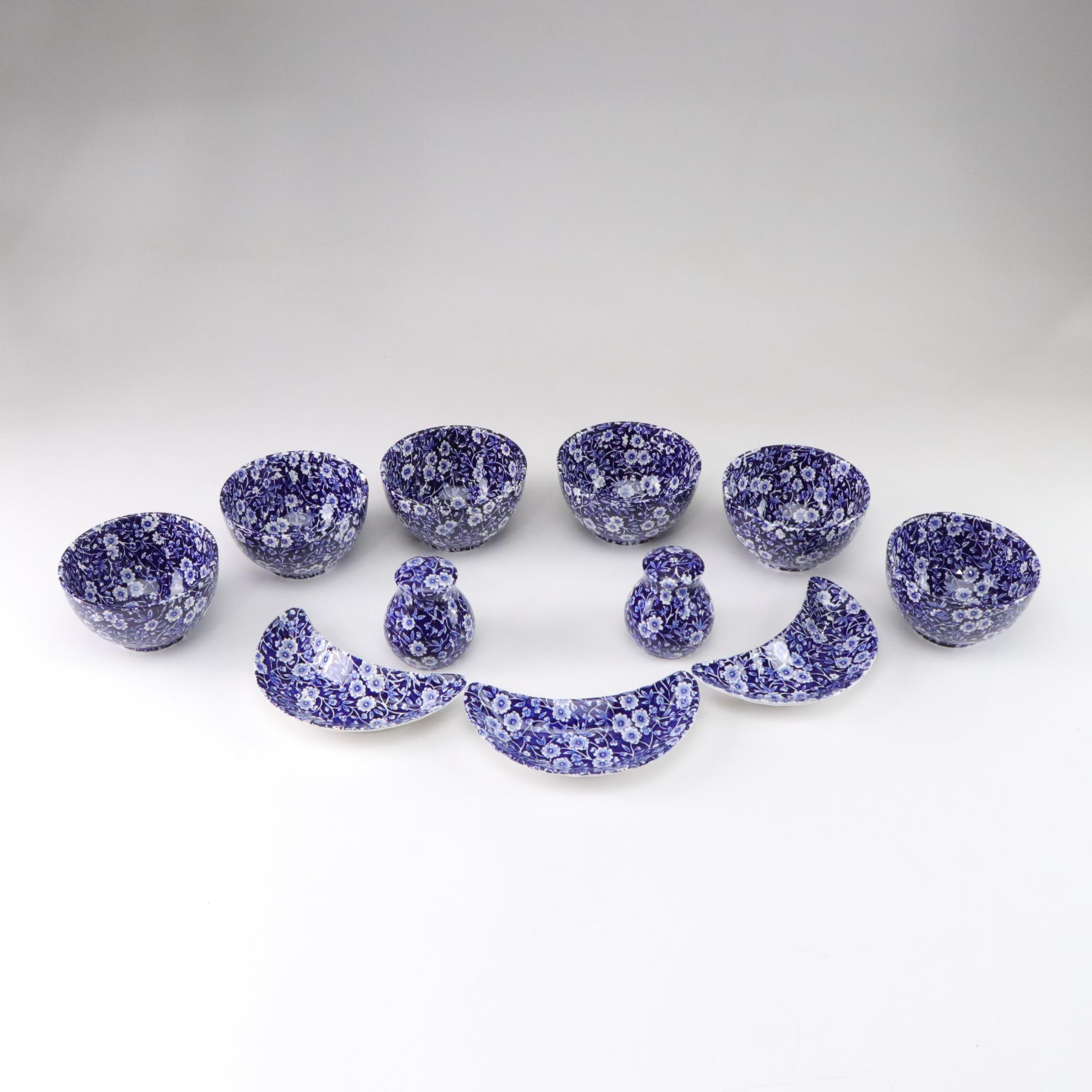 Burleigh "Calico" Stoneware Bowls, Bone Dishes, and Salt and Pepper Shakers