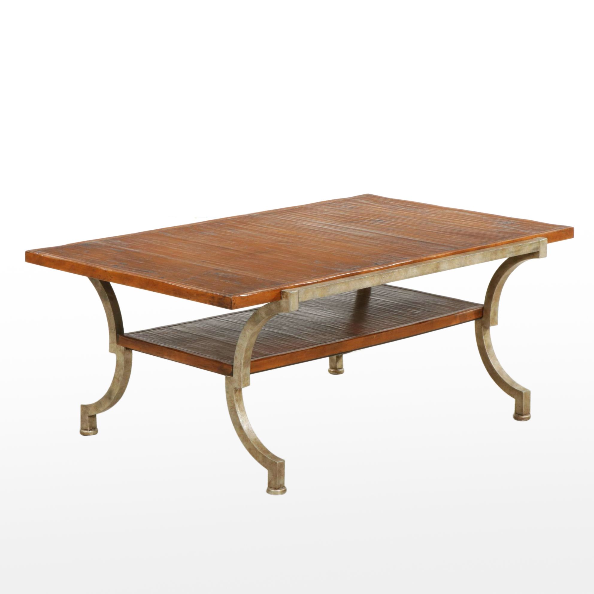 Henredon "Aquisitions" Metal and Rough Hewn Wood Coffee Table