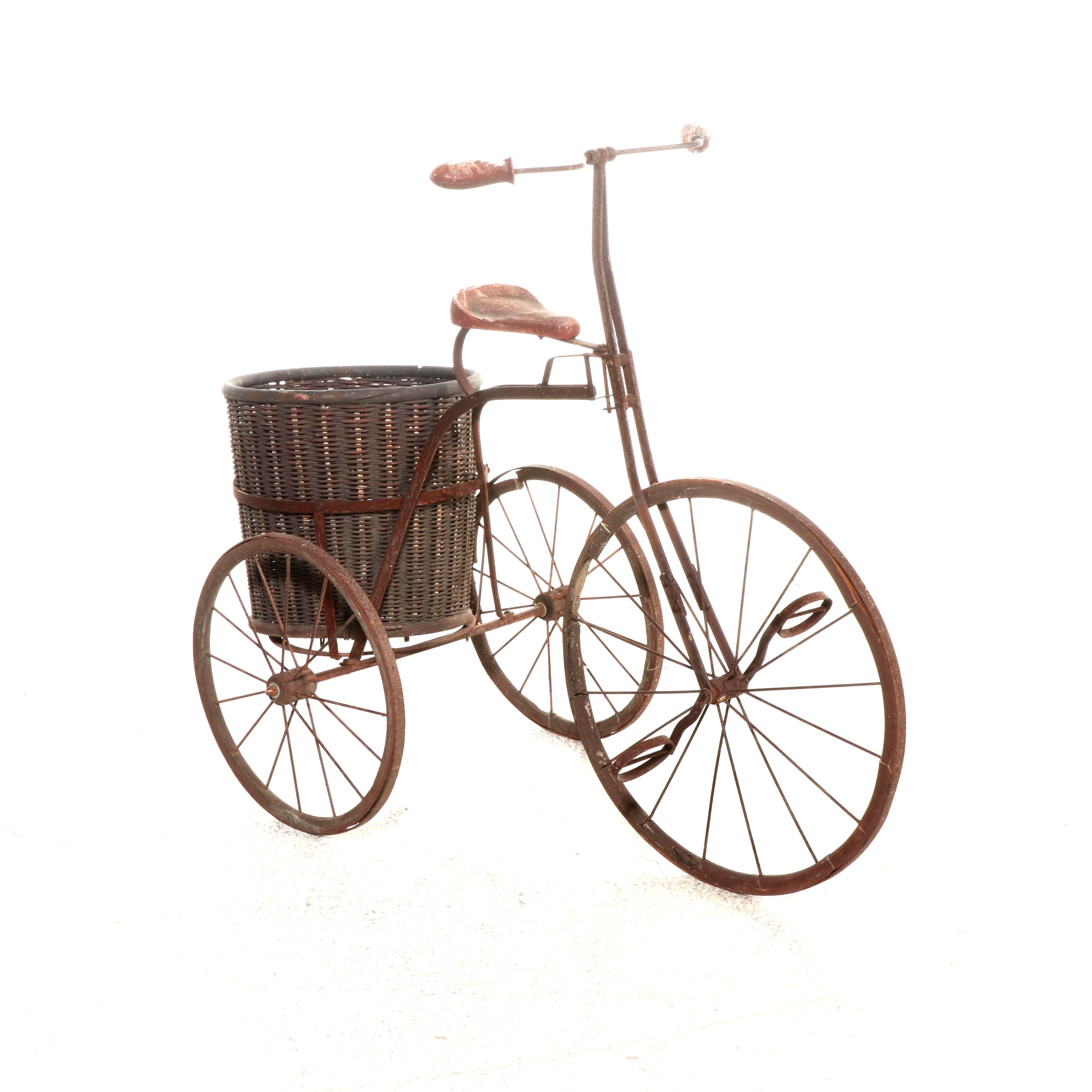 Victorian Style Iron Bicycle with Basket, Late 19th/Early 20th Century