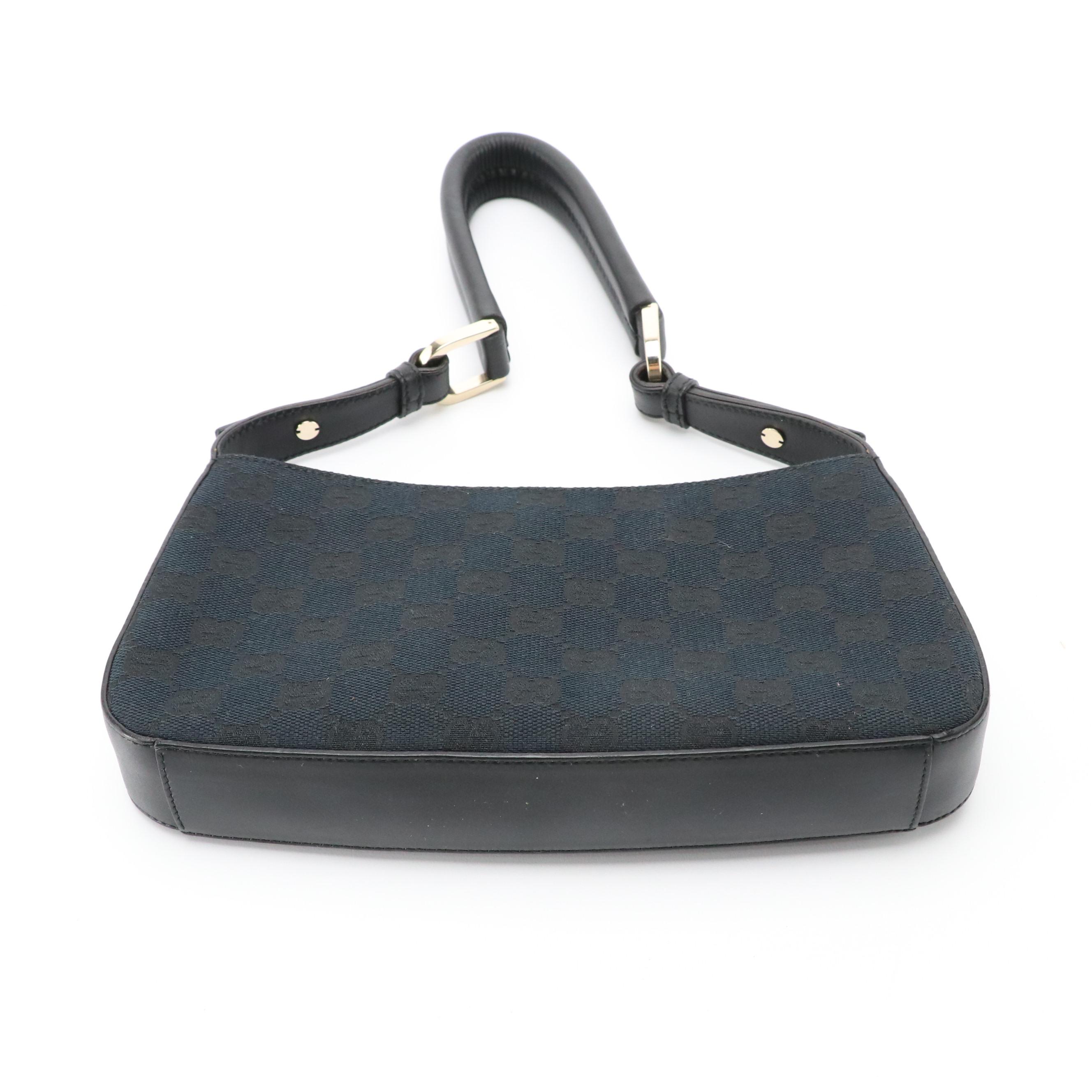 Gucci Pochette Shoulder Bag in GG Jacquard Canvas and Black Leather