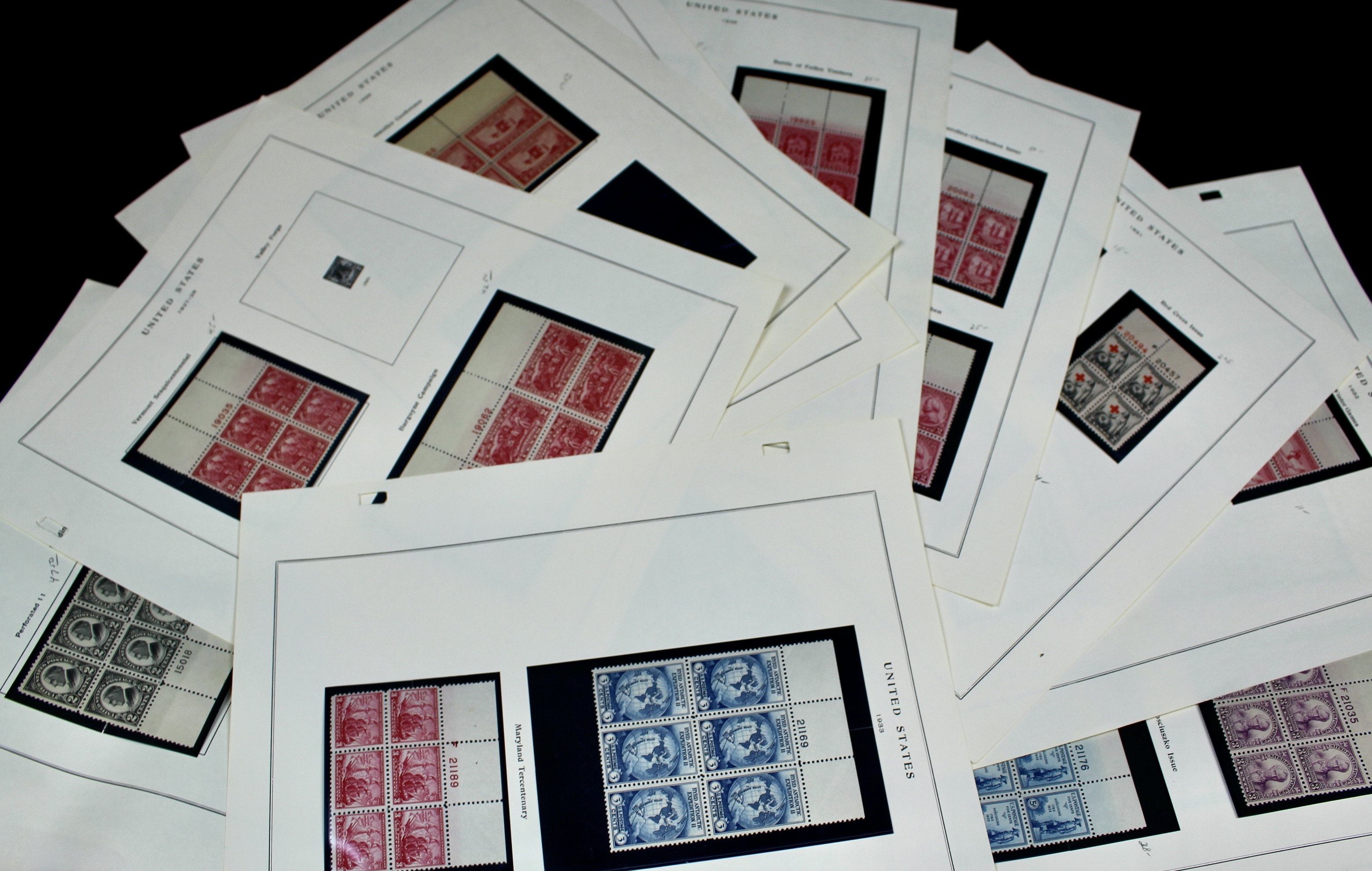 Early Group of MNH Postage Stamp Plate Blocks, 1923 to 1933