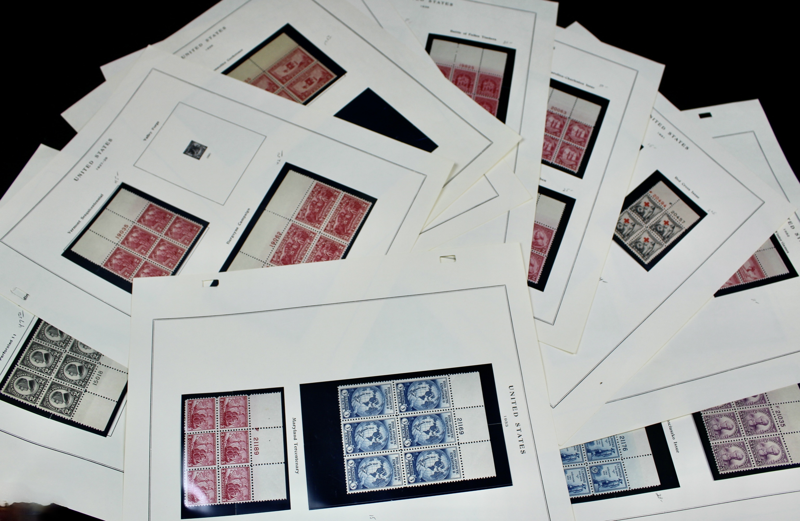 Early Group of MNH Postage Stamp Plate Blocks, 1923 to 1933