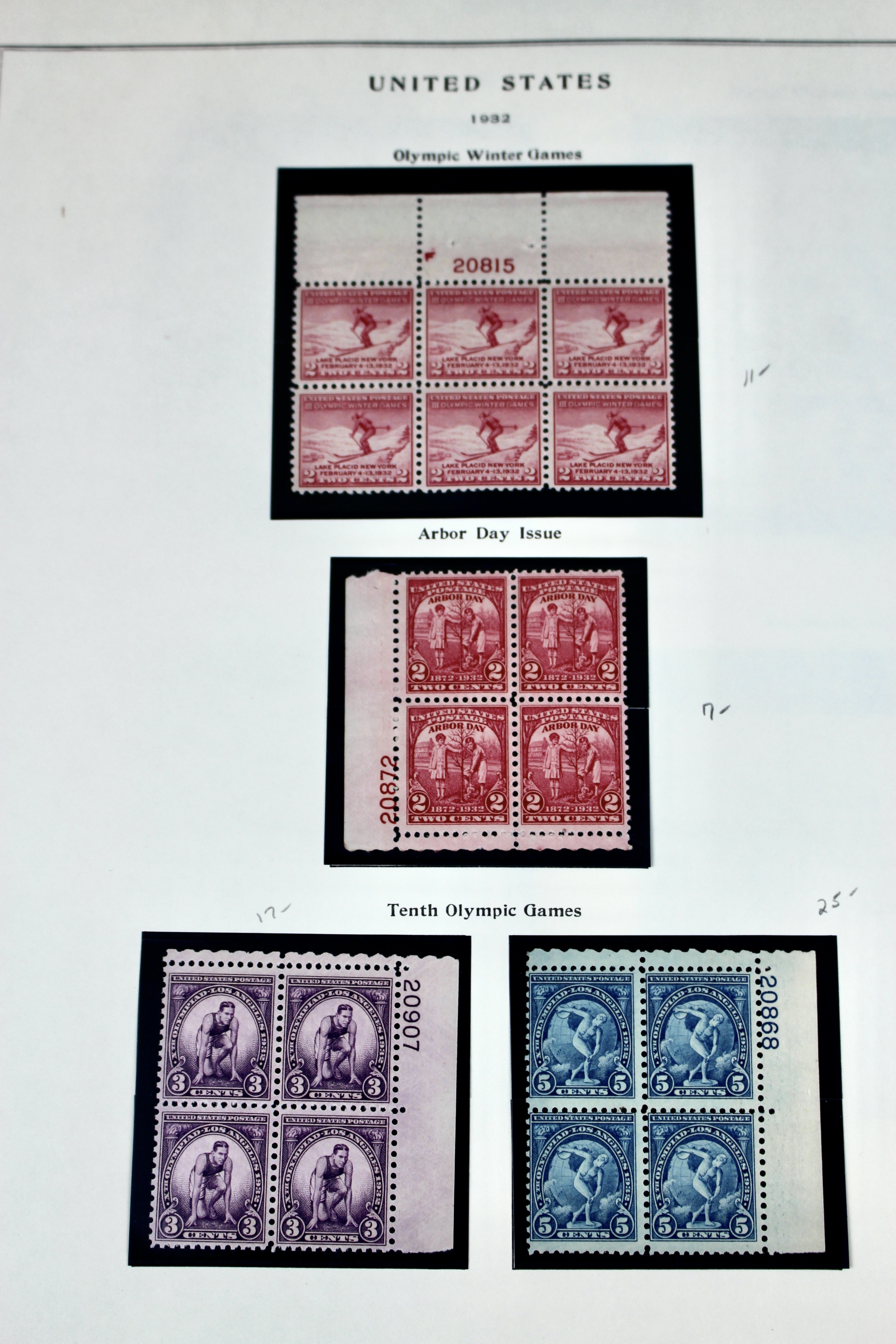 Early Group of MNH Postage Stamp Plate Blocks, 1923 to 1933
