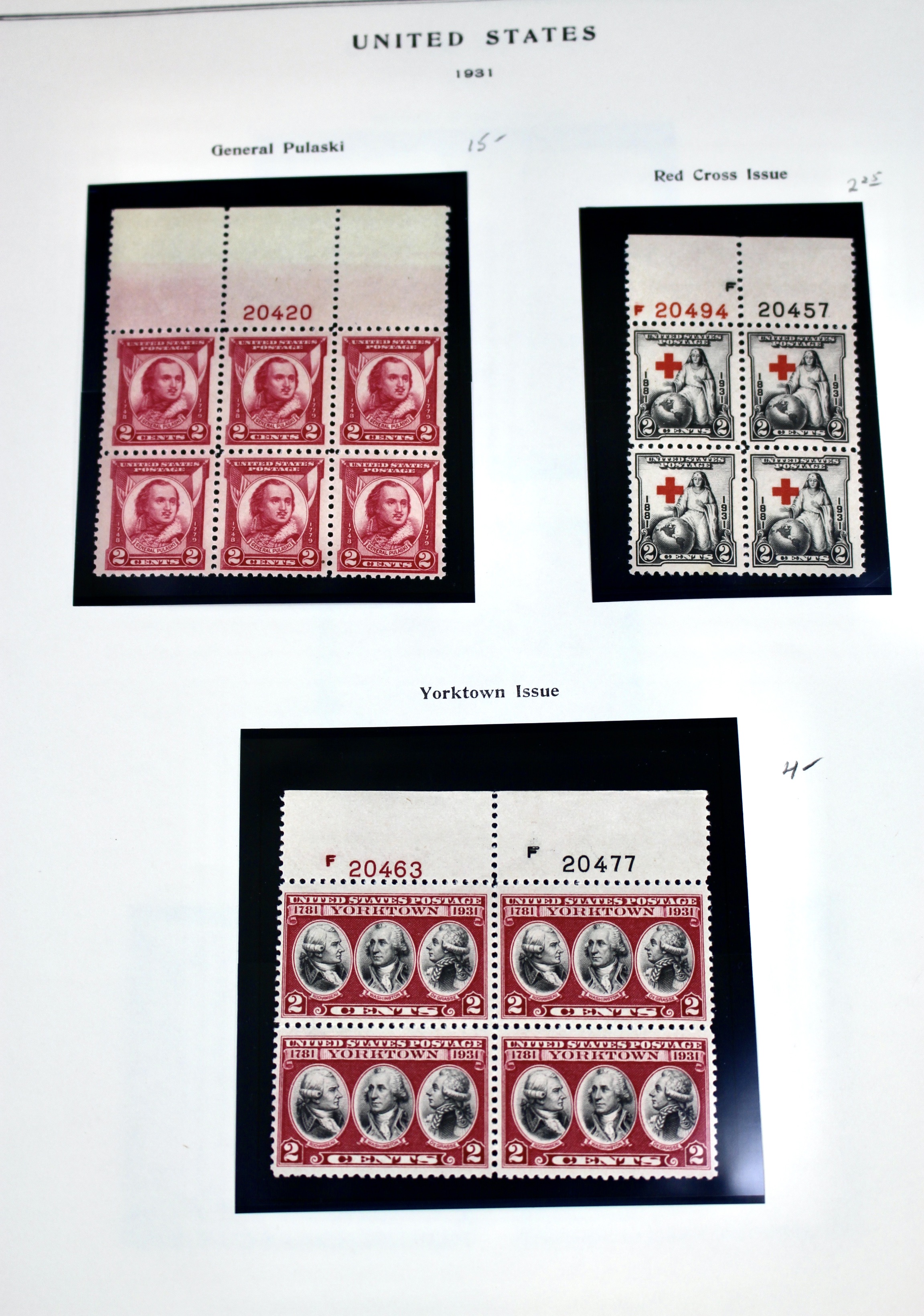 Early Group of MNH Postage Stamp Plate Blocks, 1923 to 1933