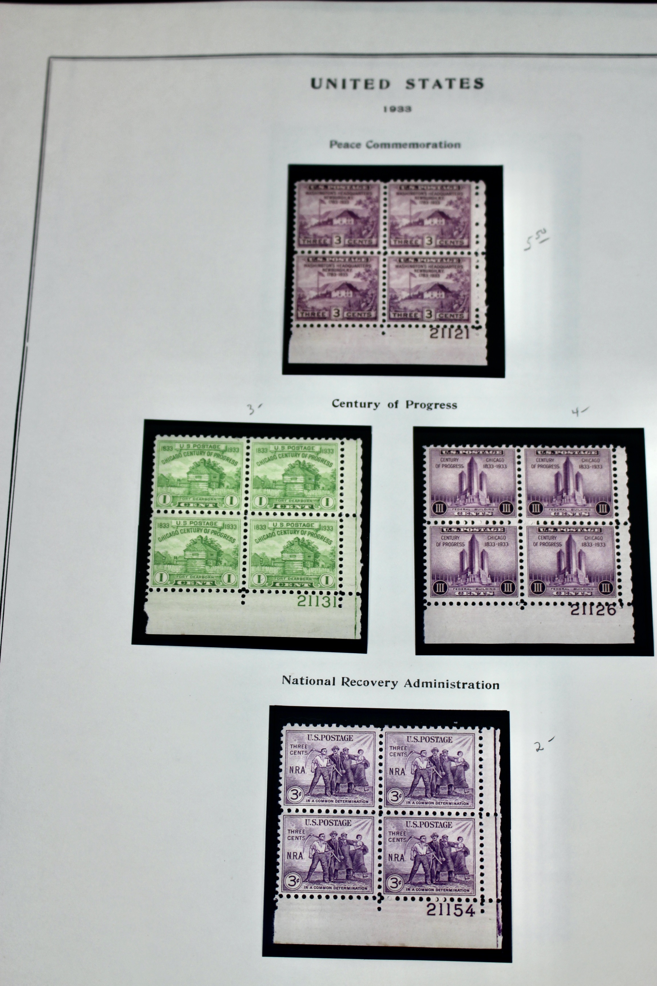 Early Group of MNH Postage Stamp Plate Blocks, 1923 to 1933