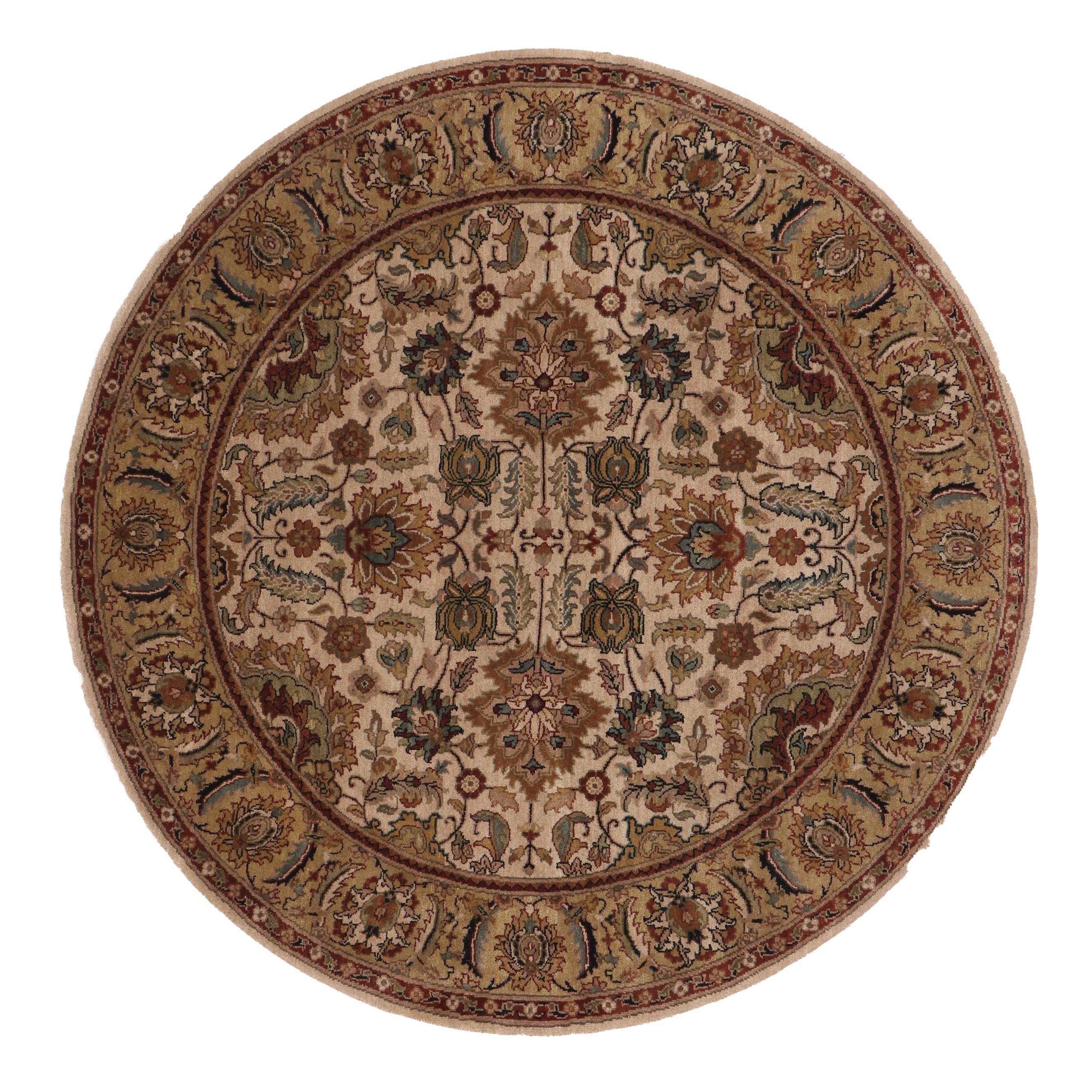 6'2 x 6'4 Near-Round Hand-Knotted Indian Agra Area Rug