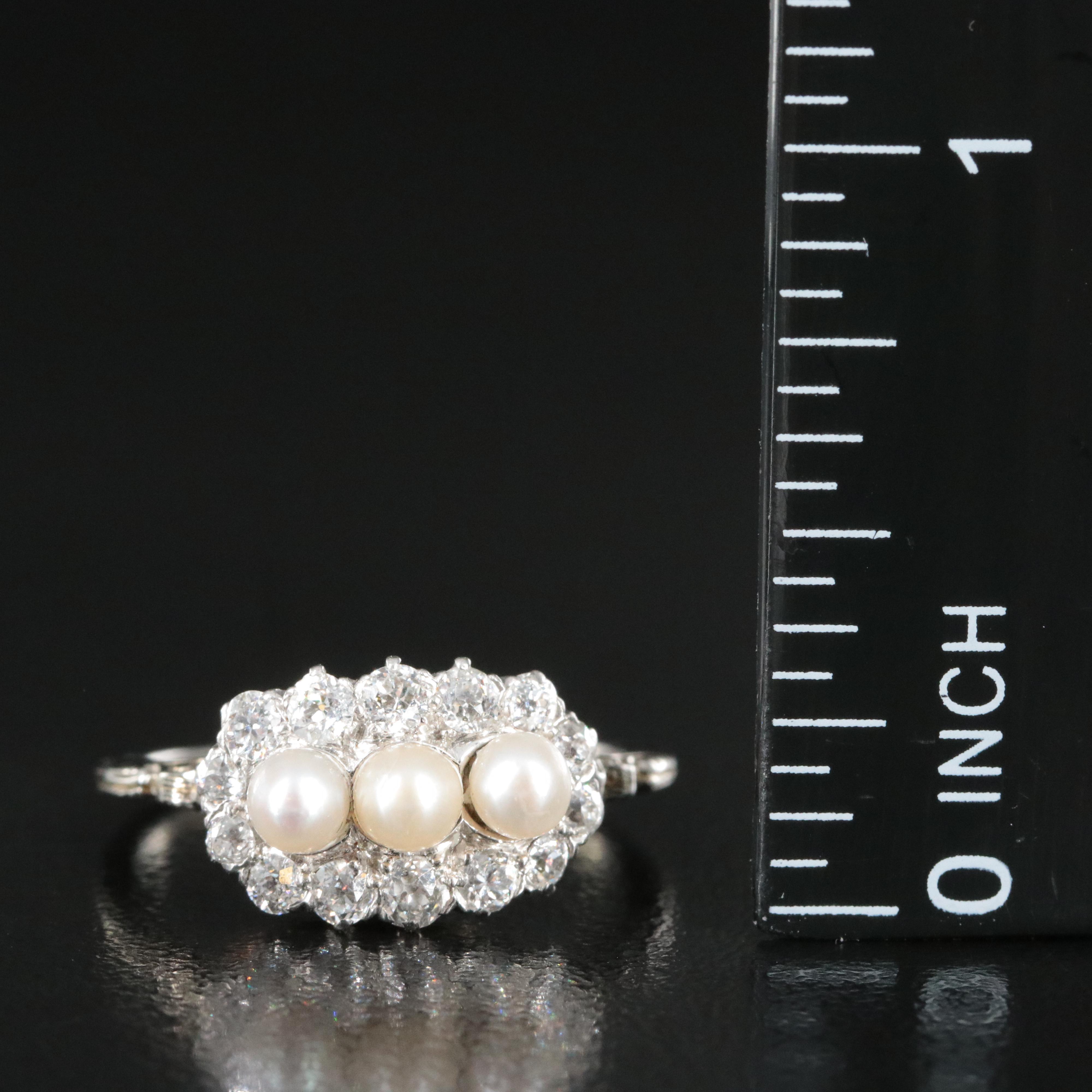 Edwardian 18K Pearl and Diamond Ring with Platinum Accents