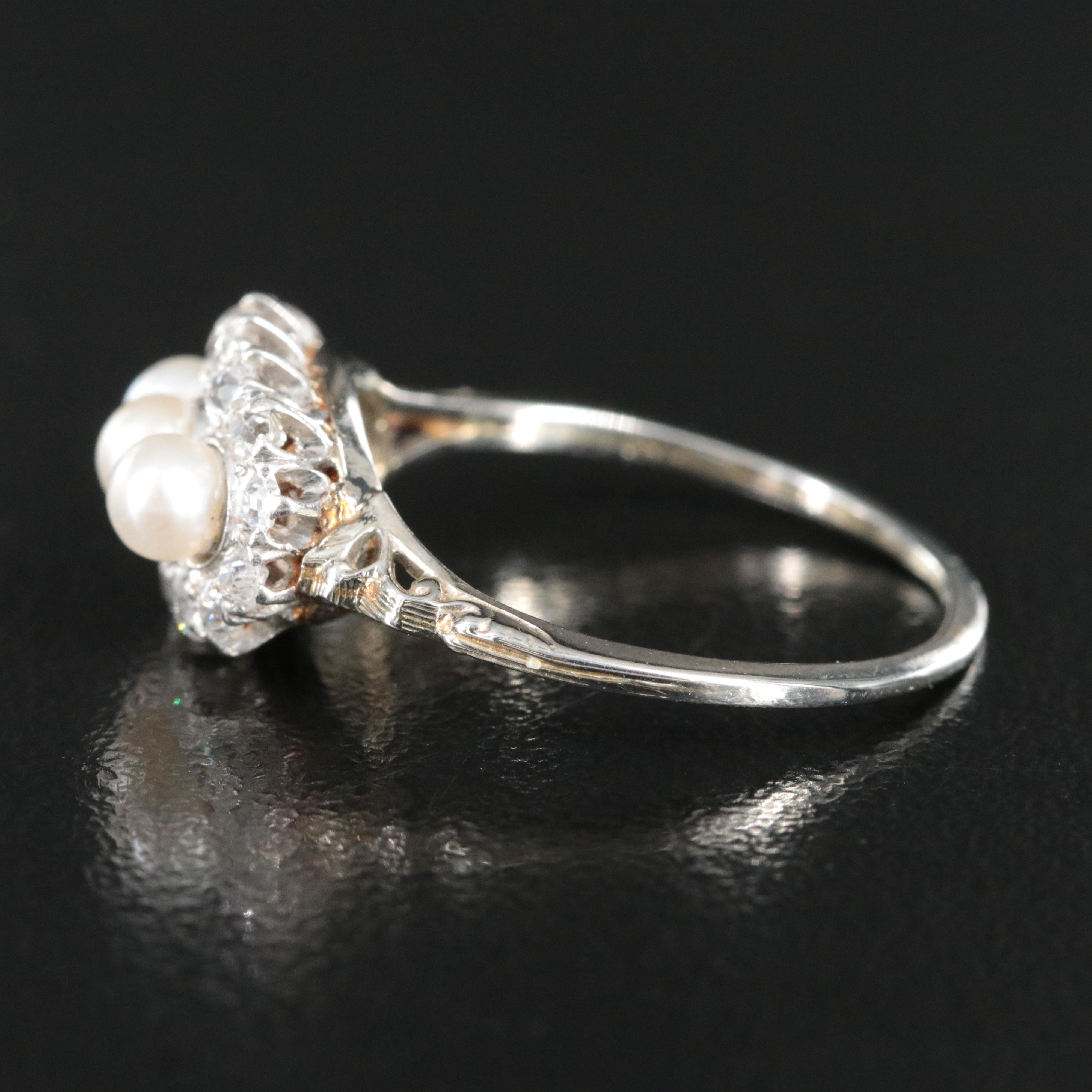Edwardian 18K Pearl and Diamond Ring with Platinum Accents