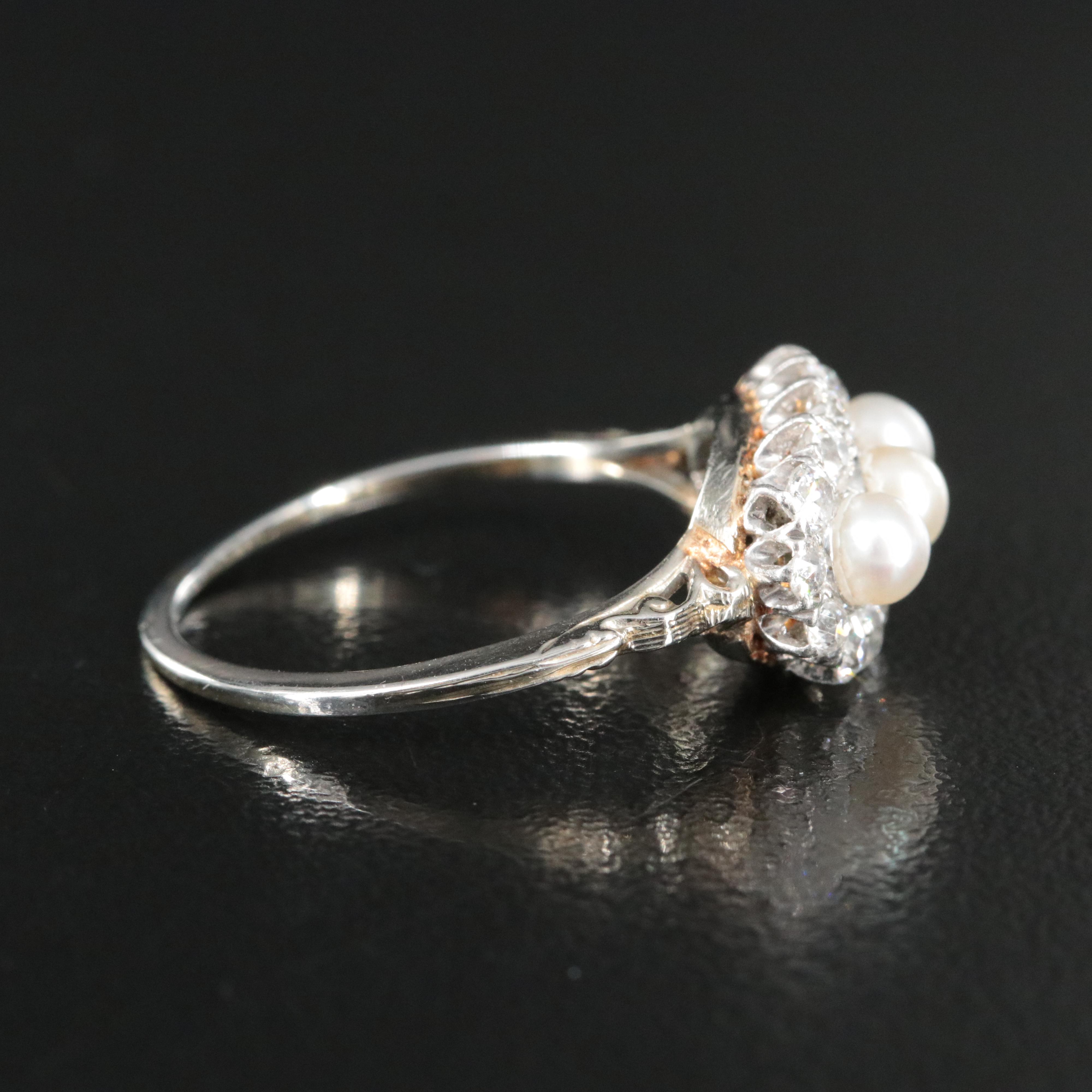 Edwardian 18K Pearl and Diamond Ring with Platinum Accents