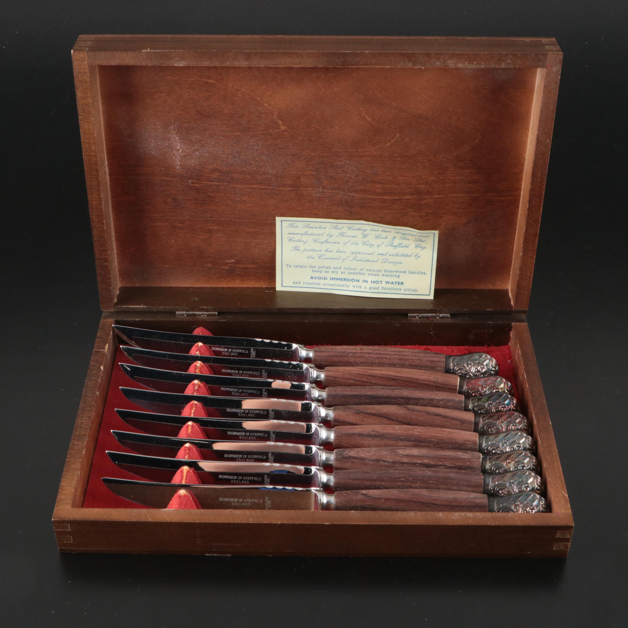 Dormer of Sheffield England Rosewood Handled Knives in Presentation Box