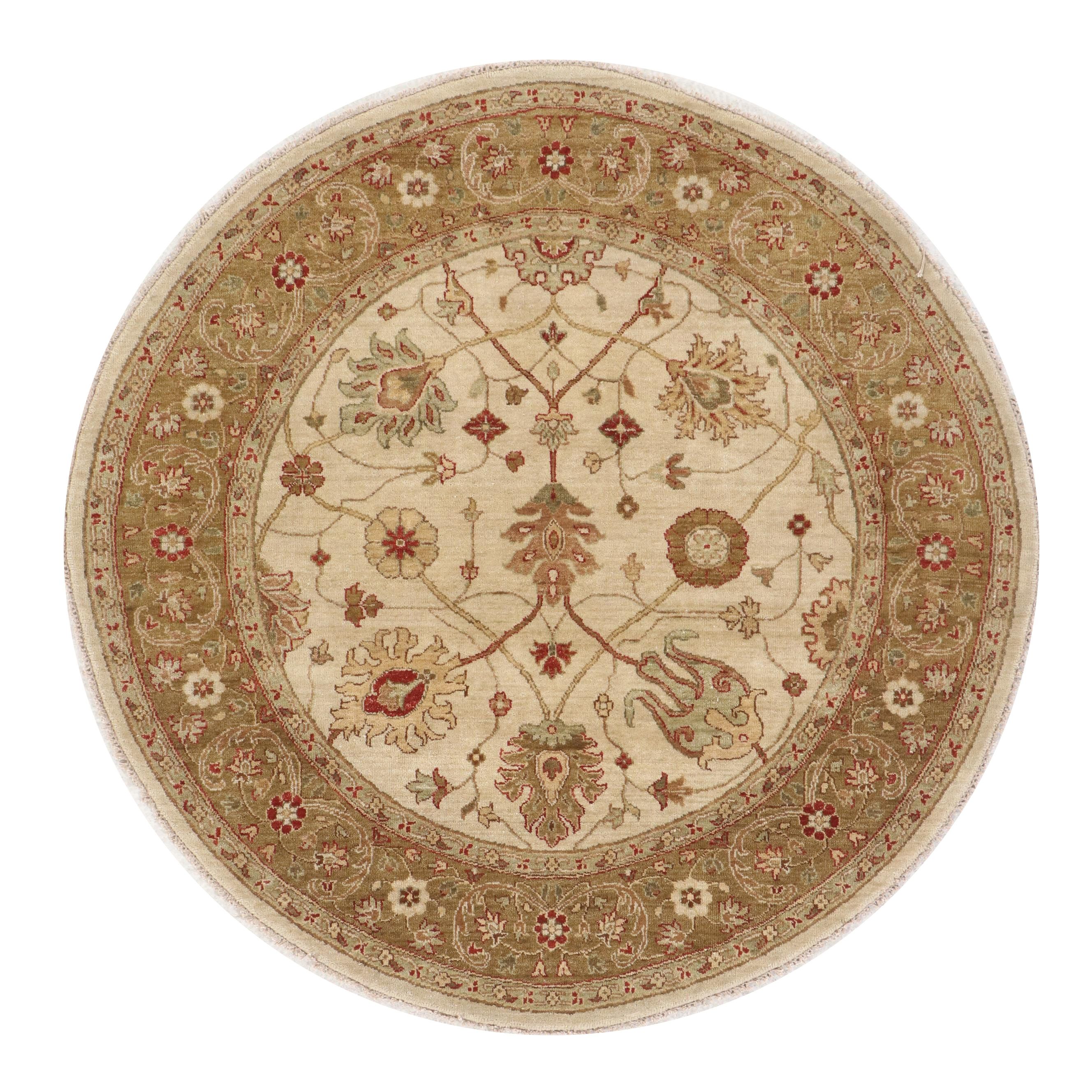 6'1 Round Hand-Knotted Pakistani Peshawar Area Rug