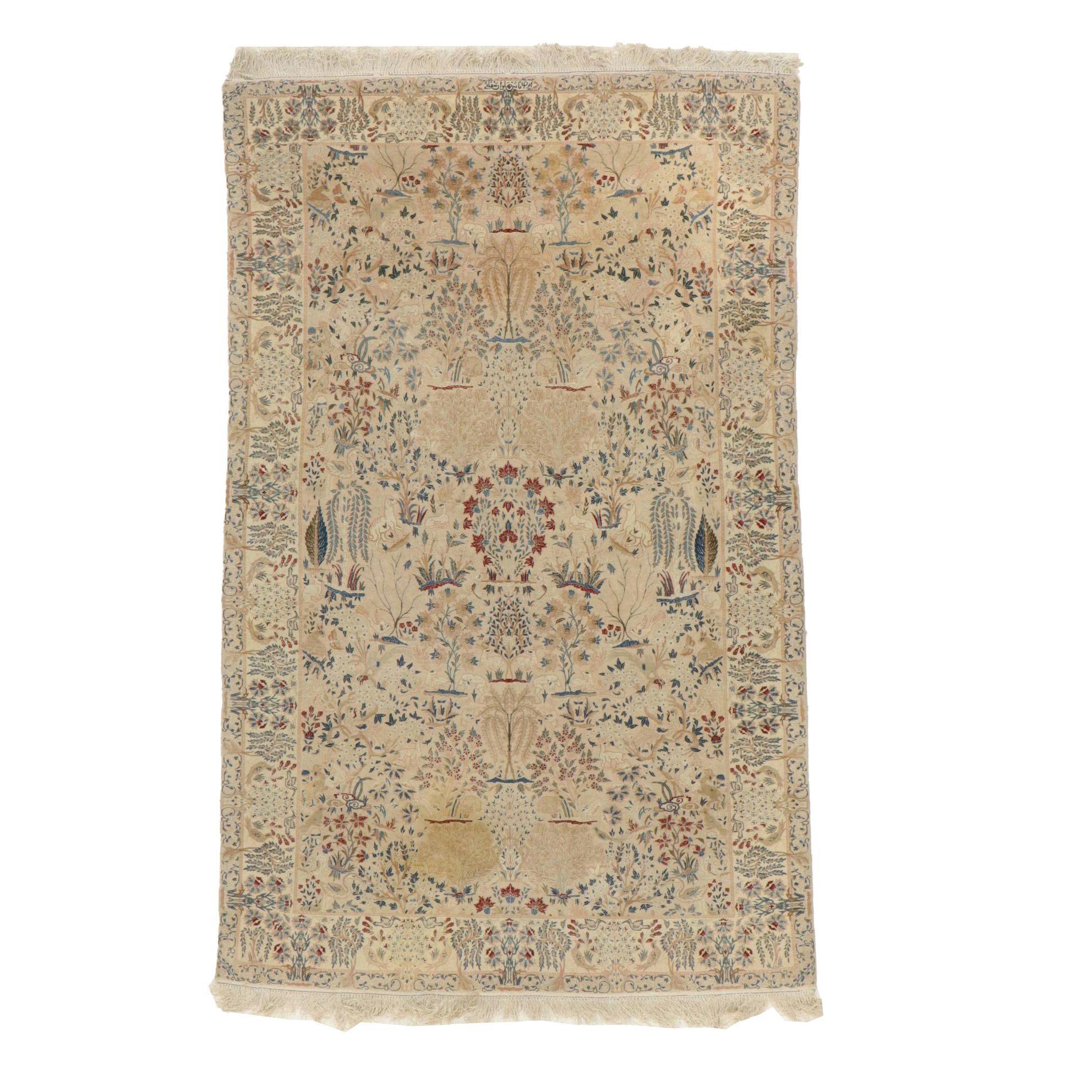 5'1 x 7'11 Hand-Knotted Persian Kerman Pictorial Area Rug