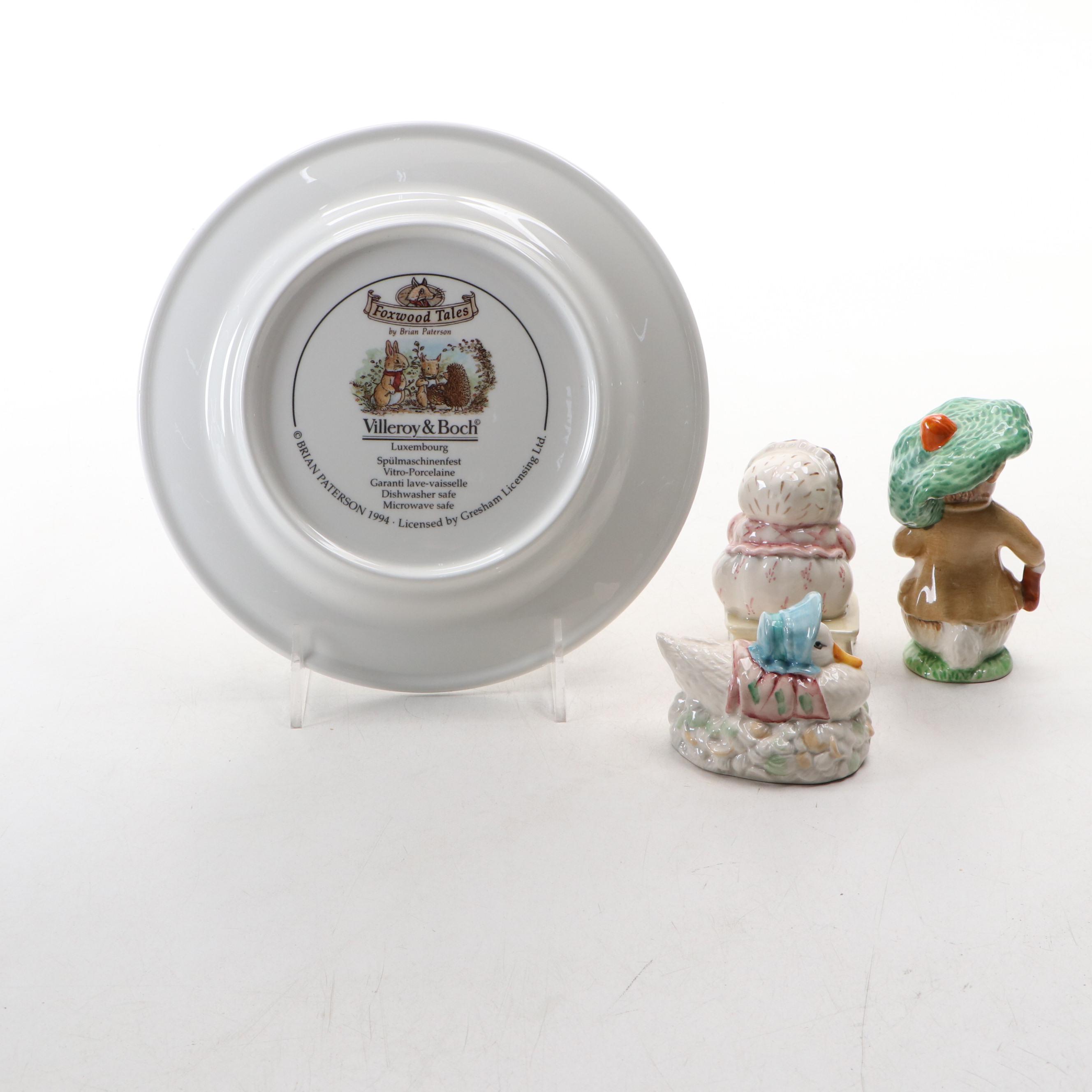 Beswick Beatrix Potter Figurines with Villeroy & Boch Foxwood Tales Plate