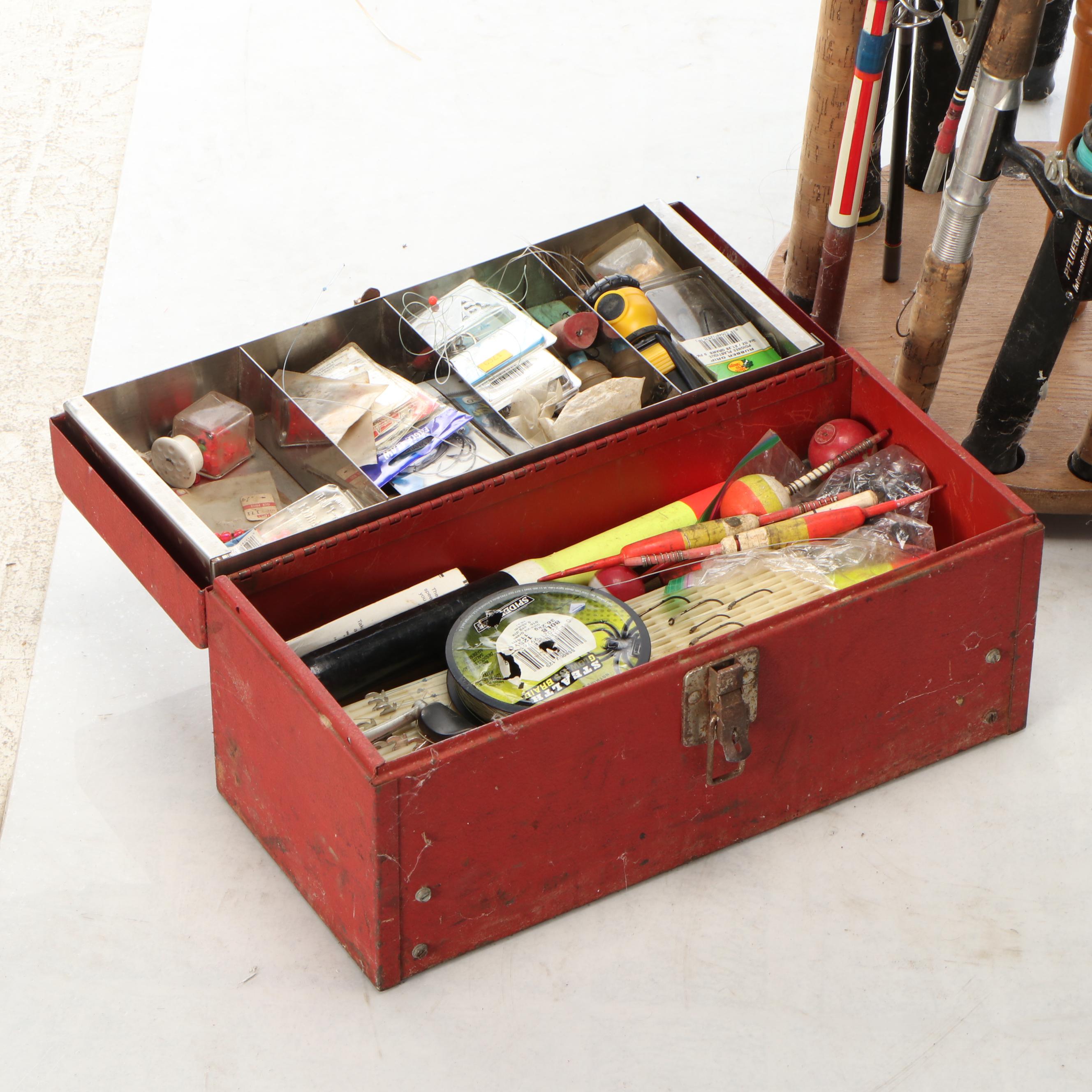 Fishing Rods with Rod Display Reel, Tackle Box, and Supplies