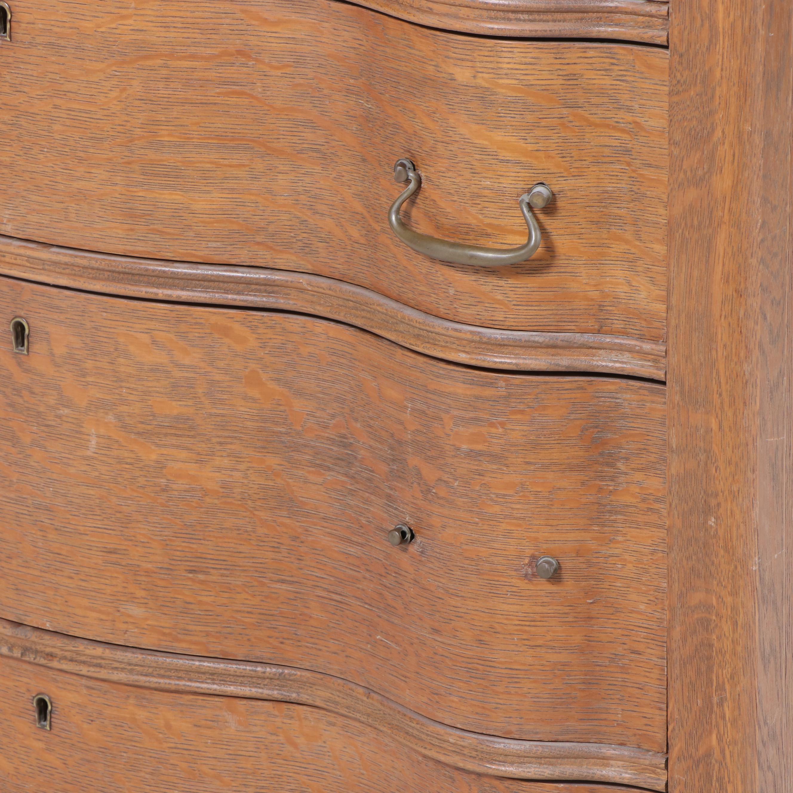 Colonial Revival Carved and Quartersawn Oak Six-Drawer Serpentine Chest, C. 1900
