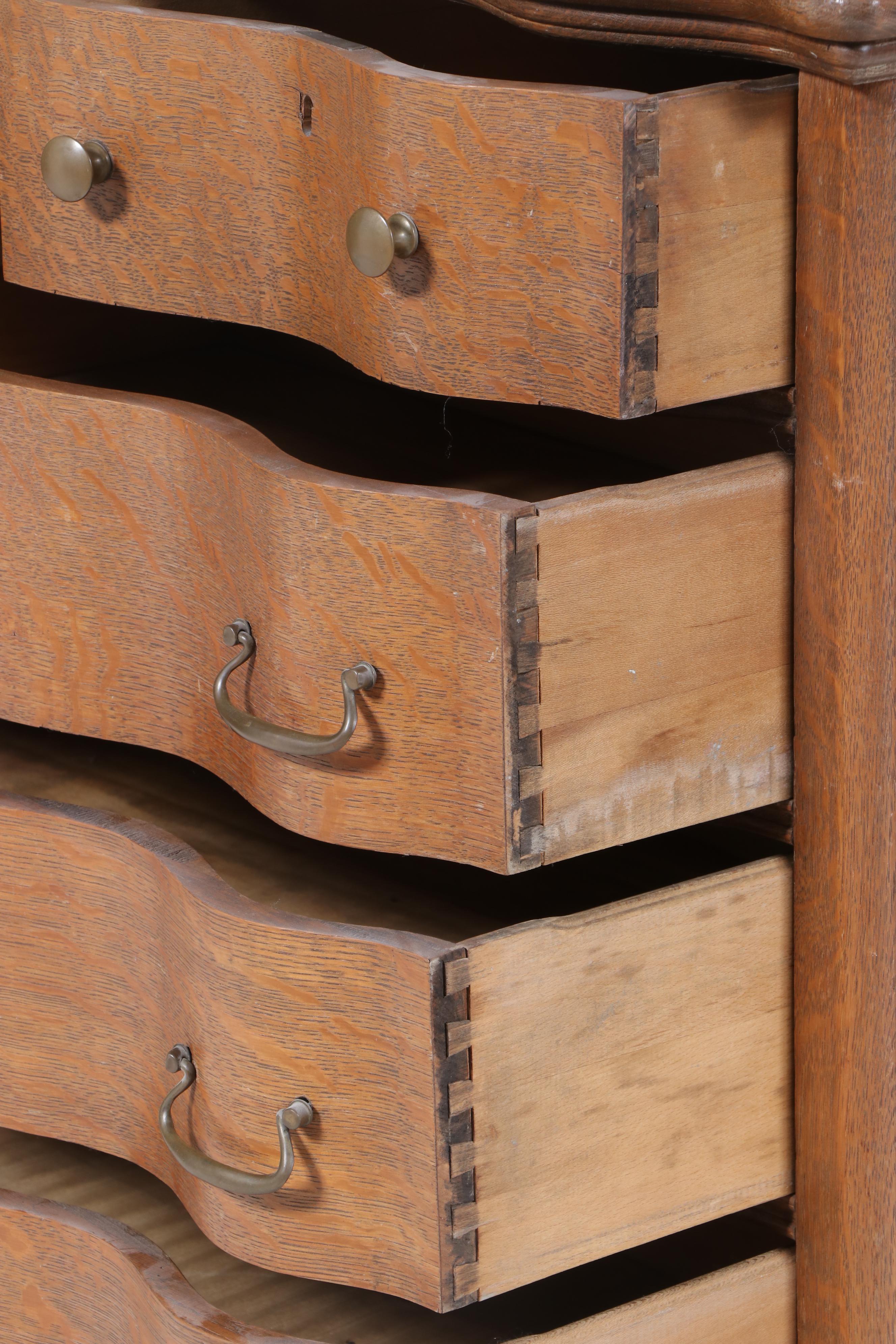 Colonial Revival Carved and Quartersawn Oak Six-Drawer Serpentine Chest, C. 1900