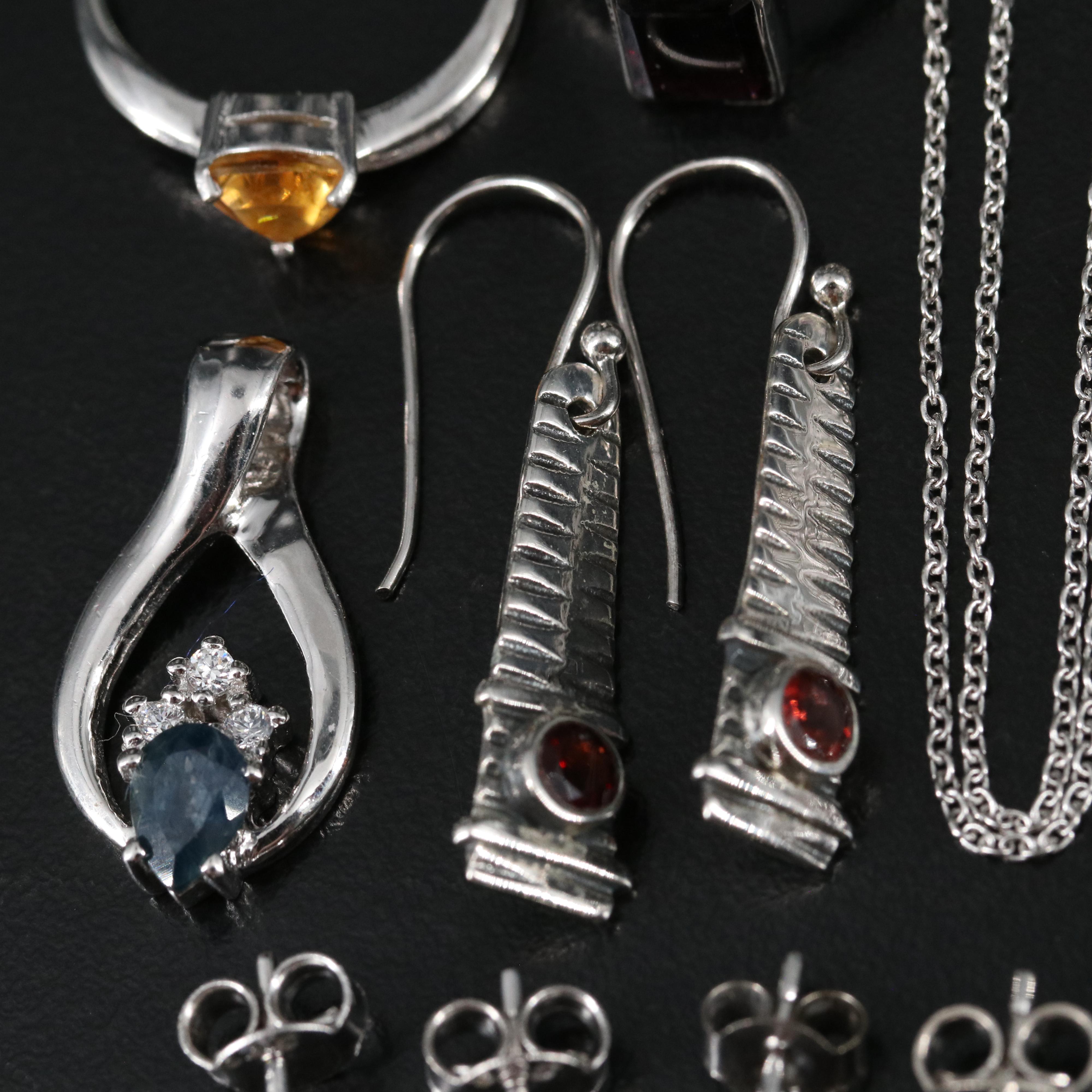 14 Assorted Sterling Silver Rings, Necklaces, Earrings, and Pendants